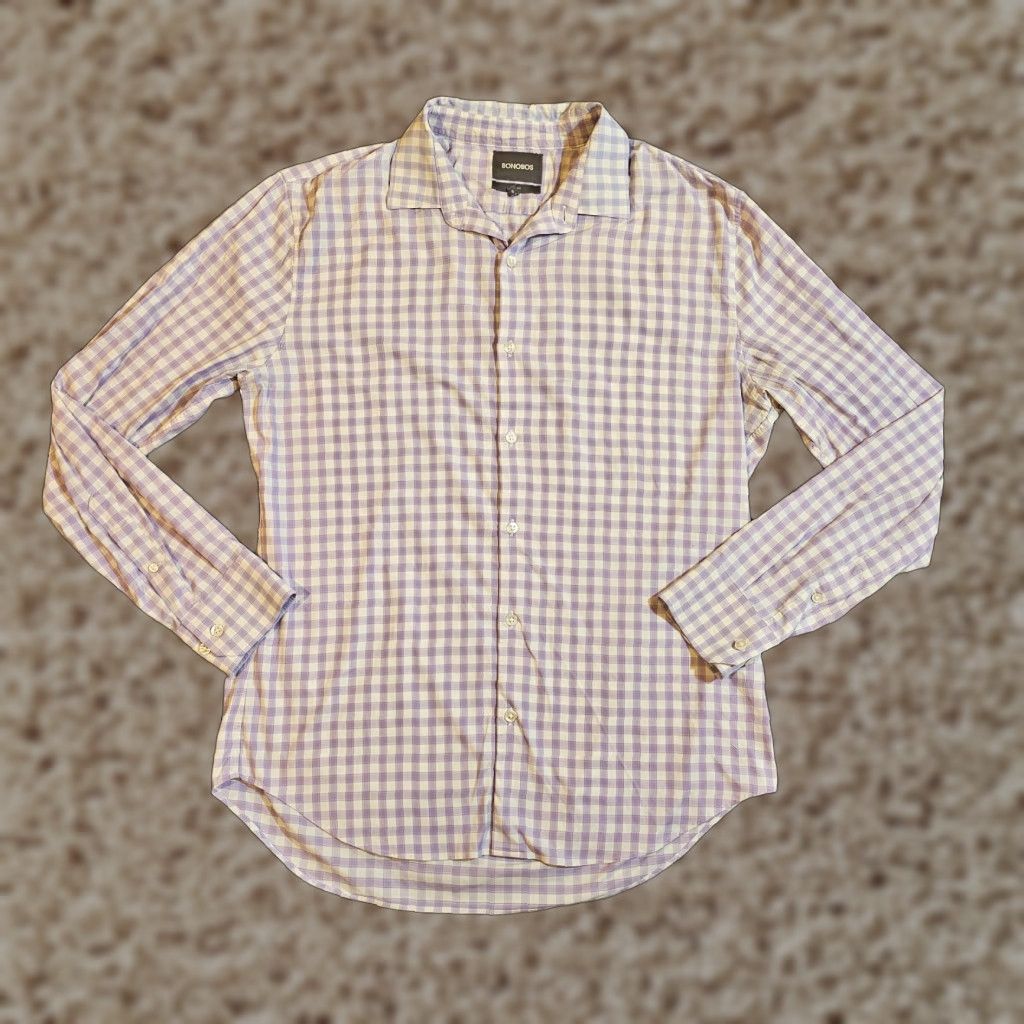 Bonobos Bonobos Shirt Mens Large Purple White Gingham Plaid Slim Button-Front Career Dress Shirt Size US L / EU 52-54 / 3 - 1 Thumbnail