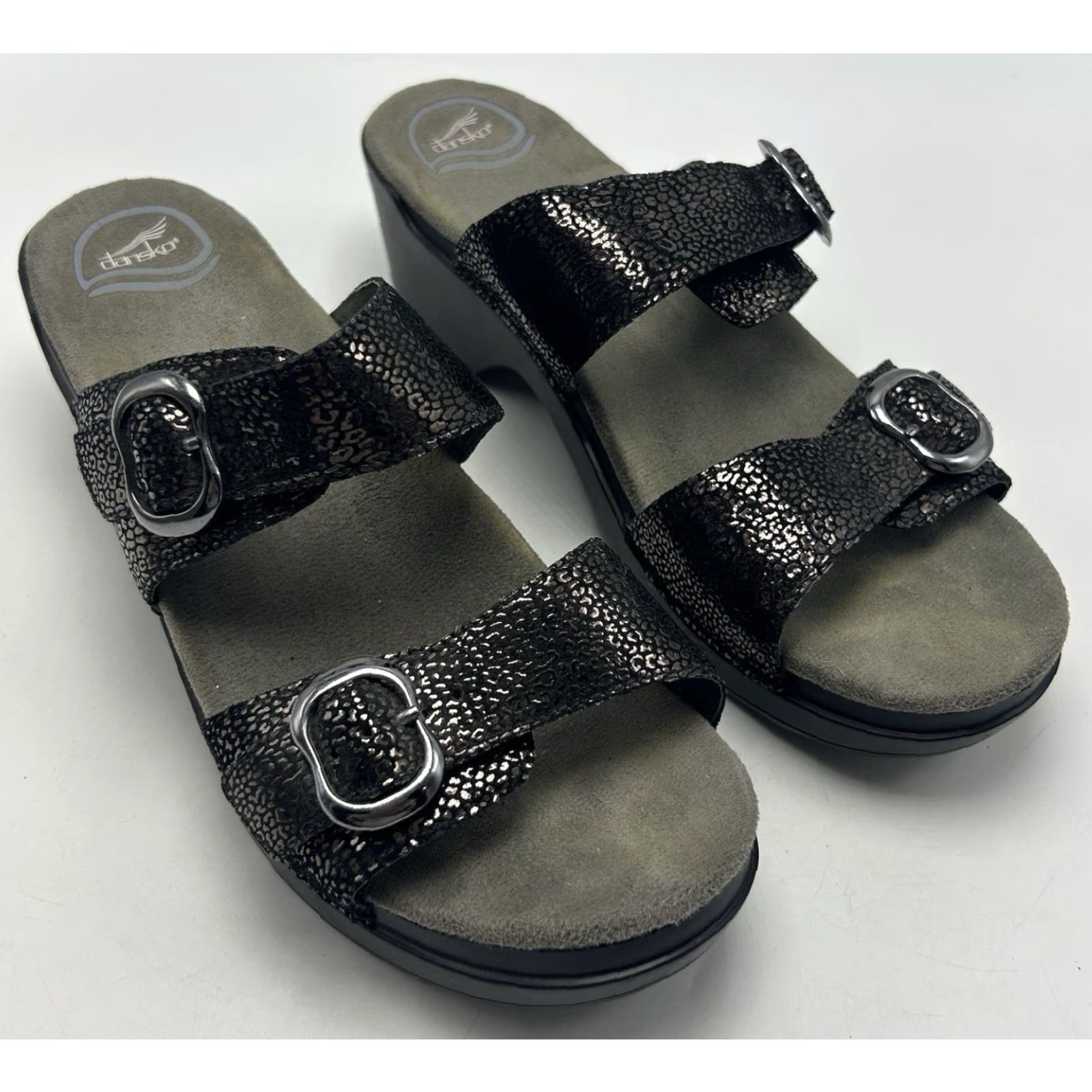 Dansko Dansko Sandals Womens 10.5 Sophie Two Strap Metallic Python Print Wedge Read Size US 11 / IT 41 - 2 Thumbnail