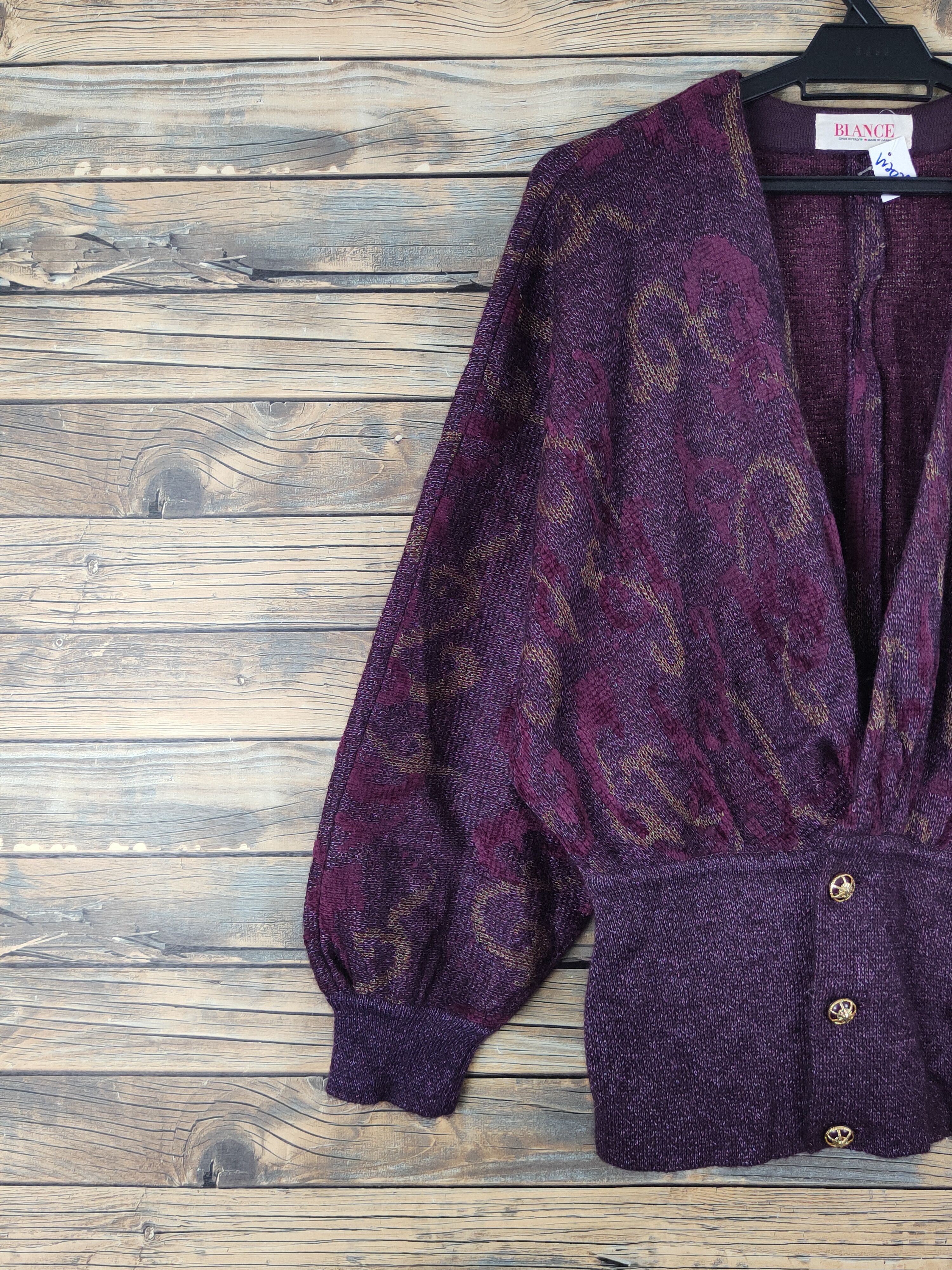 Homespun Knitwear Blance Dark Purple Knitwear Blouses cardigan vintage #W2028 Size M / US 6-8 / IT 42-44 - 3 Thumbnail
