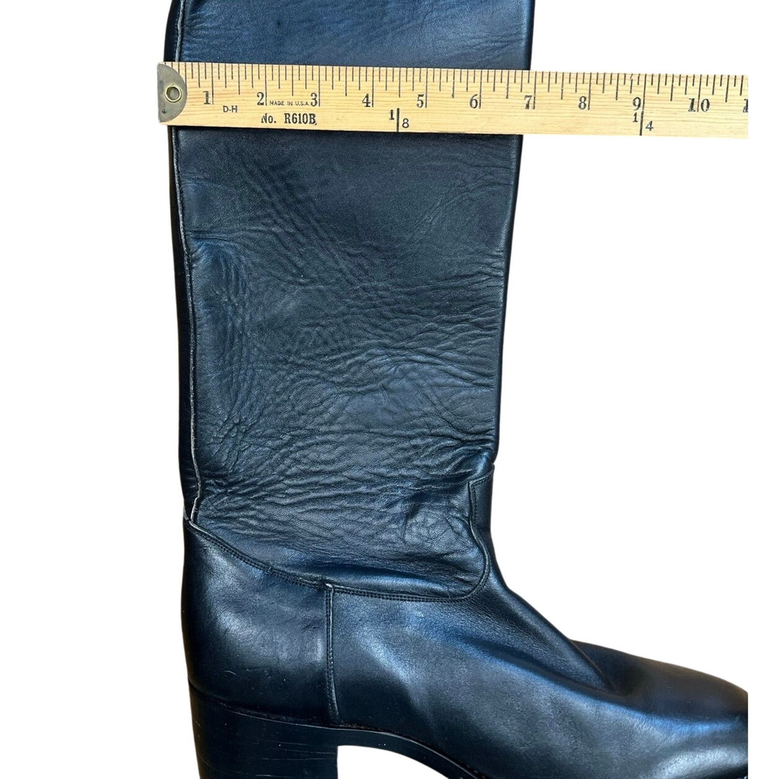 Handmade Vintage Rare Anello & Davide Tall Black Leather Boots Men 7D Size US 7 / EU 40 - 9 Thumbnail