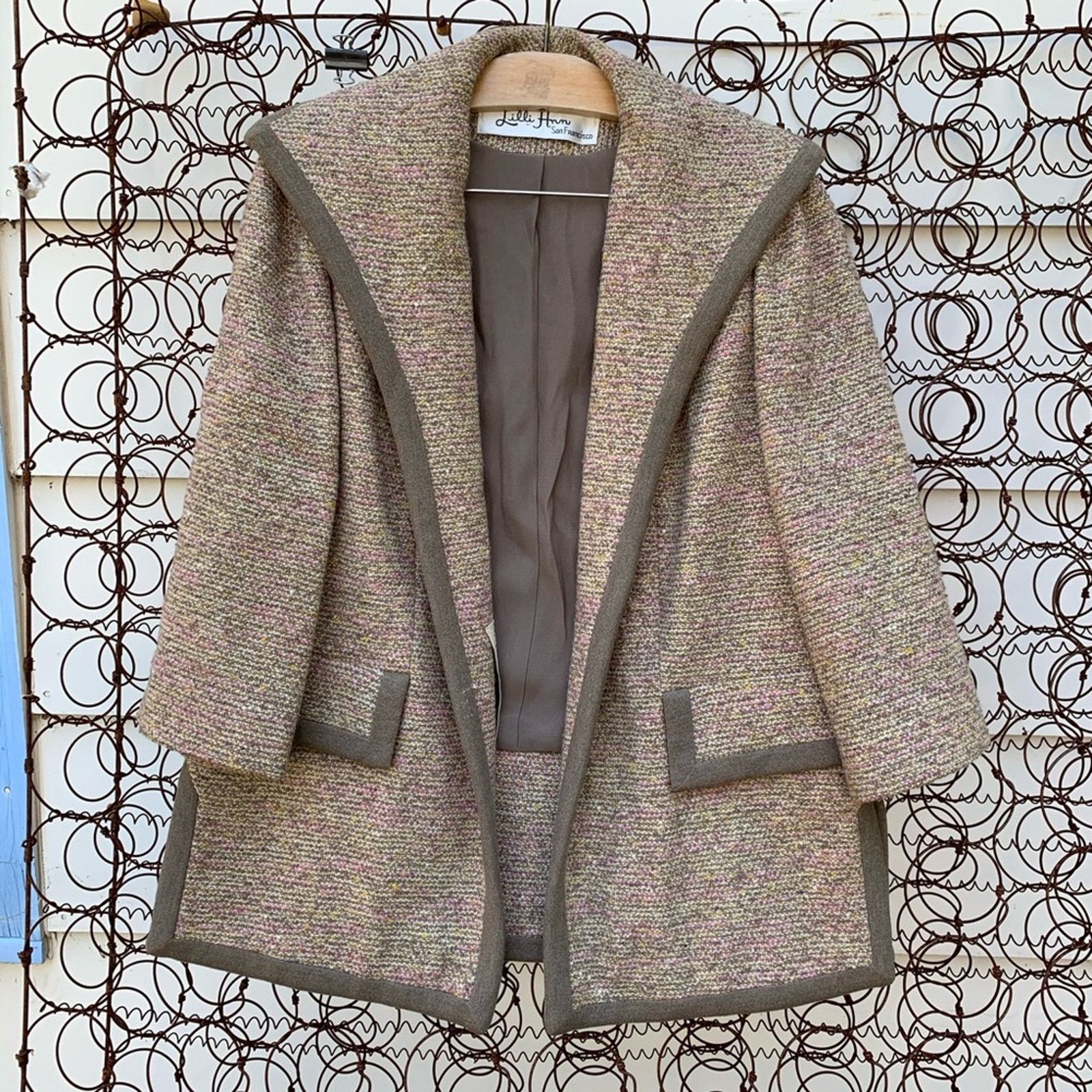 Vintage Vintage Lilli Ann Paris open front tan wool jacket LARGE? Size L / US 10 / IT 46 - 1 Thumbnail