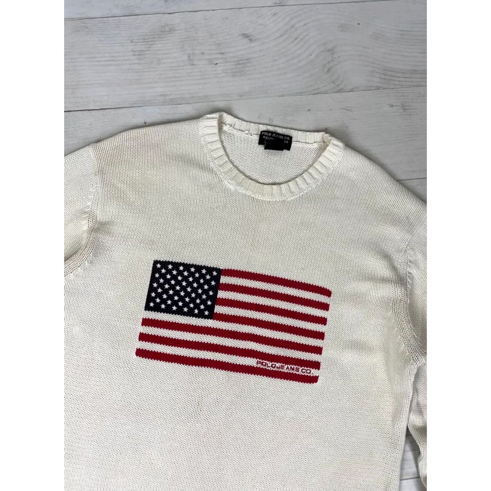 Polo Ralph Lauren VINTAGE Polo Jeans Co Ralph Lauren Sweater Men White Size L USA Flag Logo Size US L / EU 52-54 / 3 - 2 Thumbnail