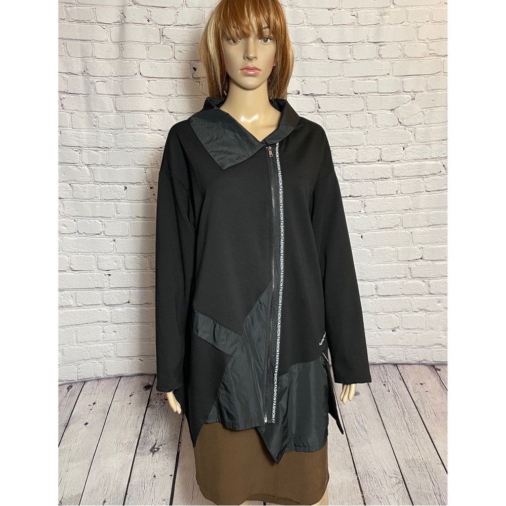 Other Vega Moda Black Cotton Asymmetrical Hem Zip Cardigan Jacket Size XL / US 12-14 / IT 48-50 - 1 Thumbnail