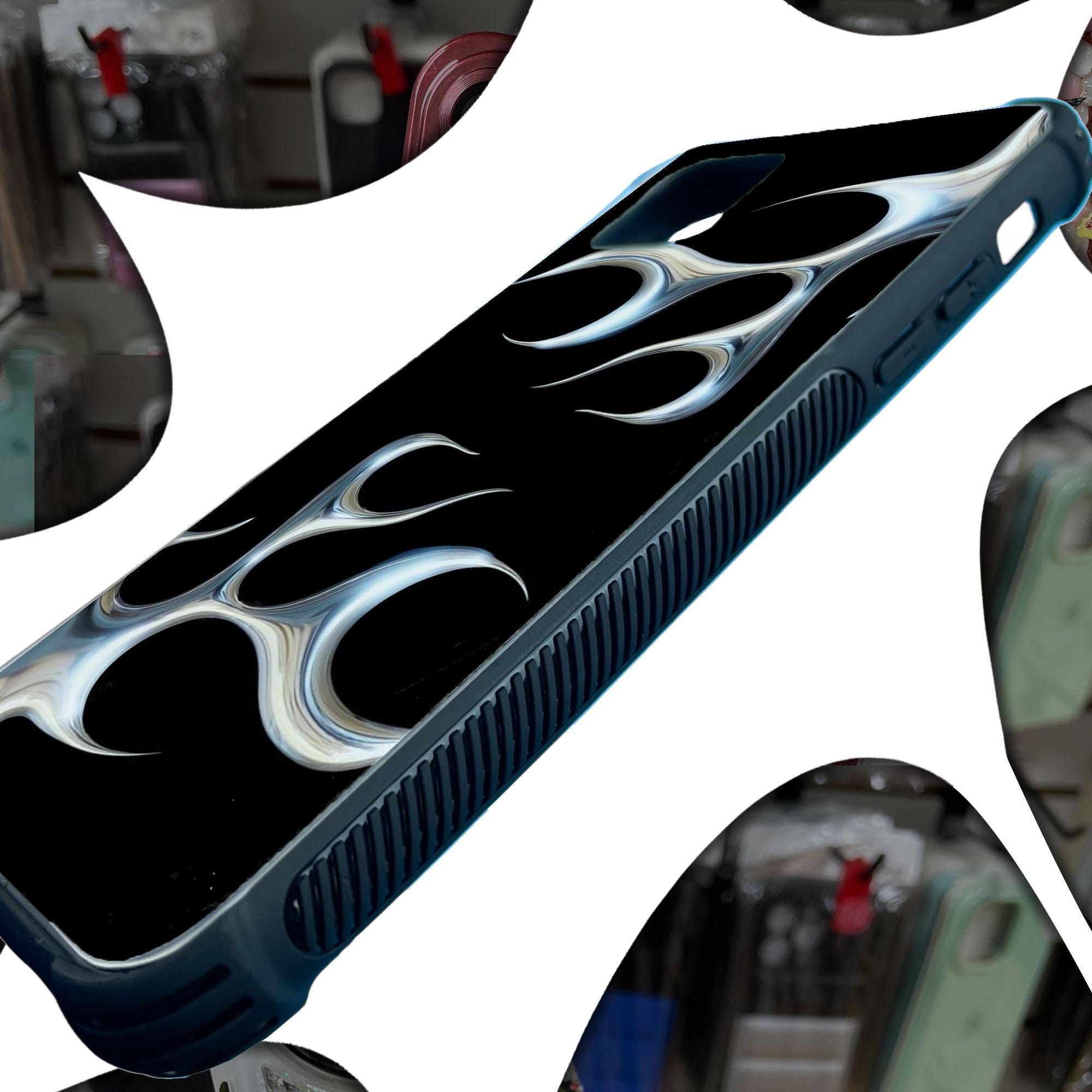 Other Y2K Chrome Silver Flames Fire Phone Case iPhone 14 13 12 11 Size ONE SIZE - 2 Thumbnail