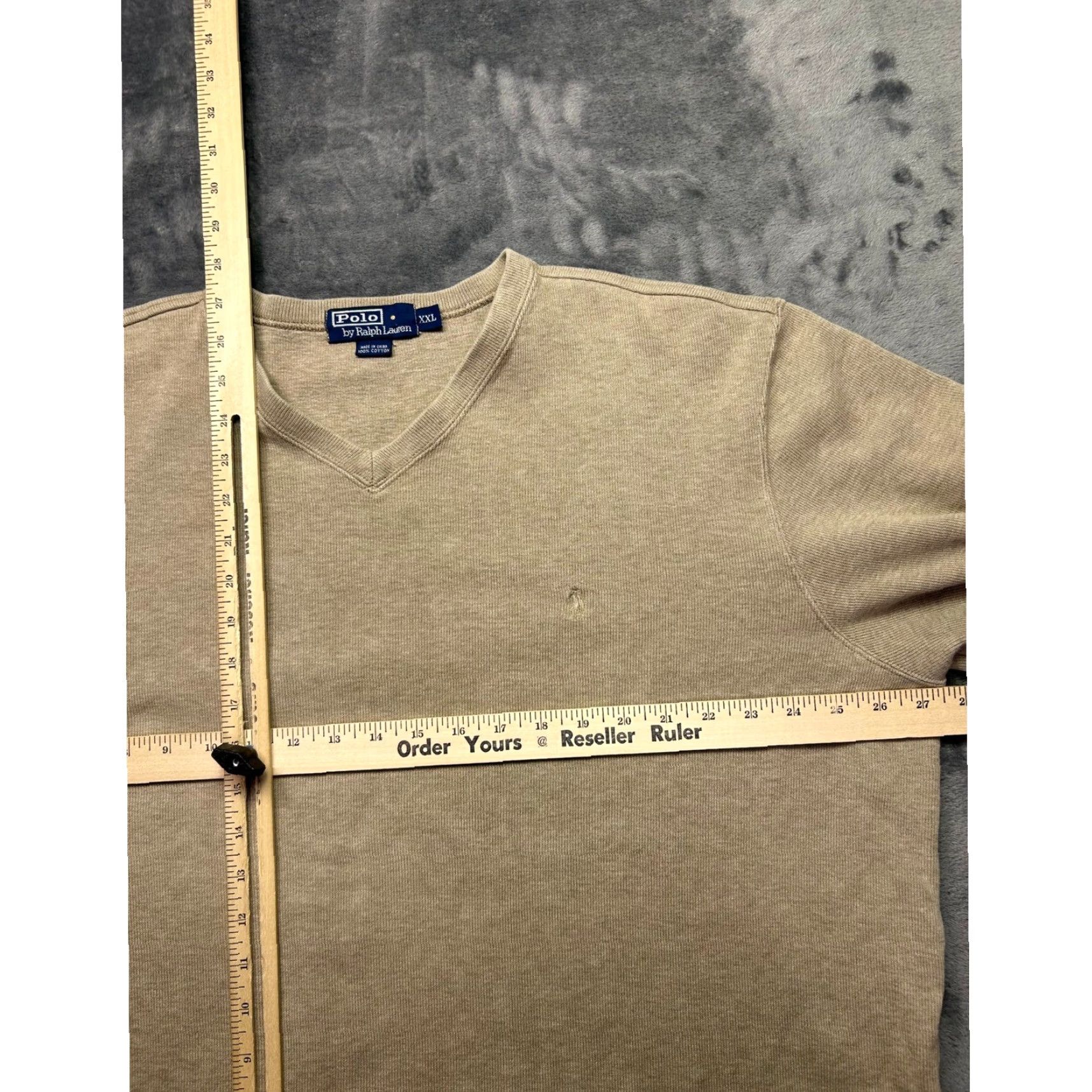 Polo Ralph Lauren VINTAGE Polo Ralph Lauren V Neck Sweater Mens 2XL Tan Cotton Knit Pullover Logo Classic Size US XXL / EU 58 / 5 - 5 Thumbnail