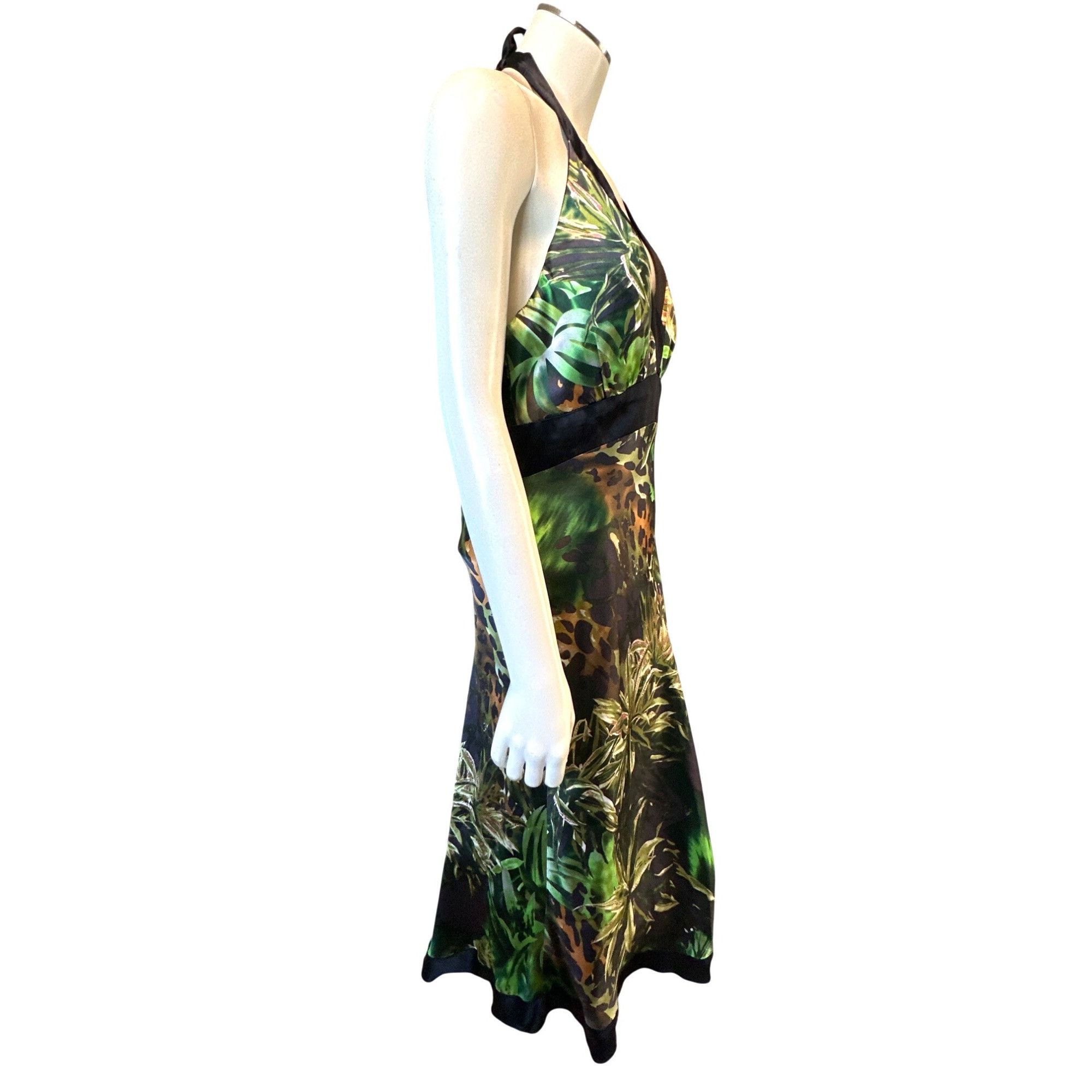 Other Cache Size Medium Green Jungle Print Silk Halter Dress Tropi Size M / US 6-8 / IT 42-44 - 6 Thumbnail
