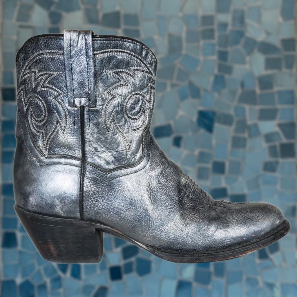 Dan Post Dan Post Short Ankle Boots 237 Metallic Pewter Leather Round Toe Women's US 7.5 Leather Cowgirl Western Bootie Size 30" / US 8 / IT 44 - 1 Thumbnail