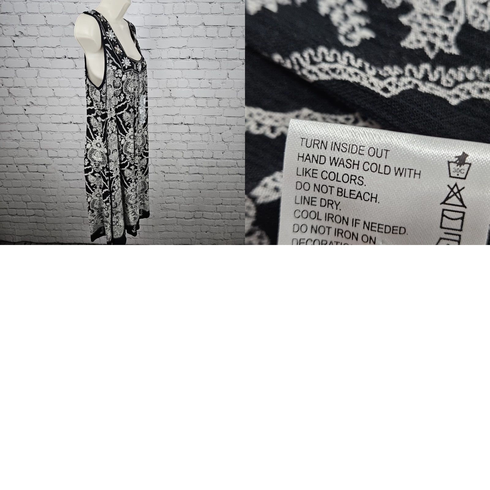 Vintage Forbidden NWD Black White Floral Beaded Sequin Accents Boho Midi Dress L Women Size L / US 10 / IT 46 - 10 Thumbnail