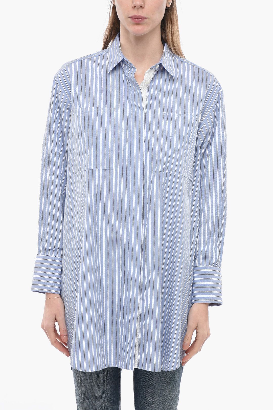 Sacai og1mm0724 Popeline Cotton Long Shirt in Light Blue Size M / US 6-8 / IT 42-44 - 1 Thumbnail