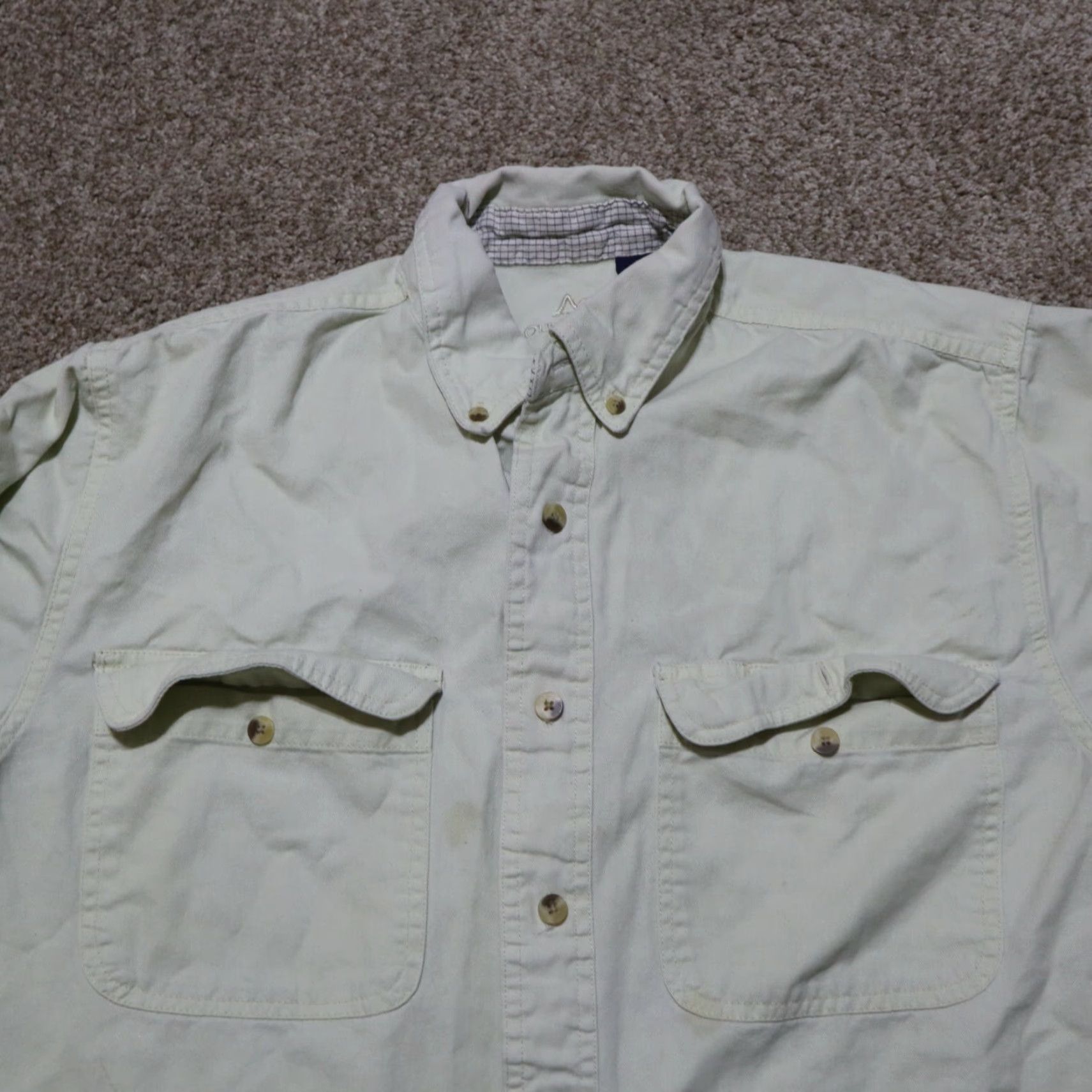Vintage VINTAGE Outersport Shirt Men M 100% Cotton Yellow Button-Up 100% Cotton Den nim Vintage 90s? (avoid extra not in title) Size US M / EU 48-50 / 2 - 3 Thumbnail
