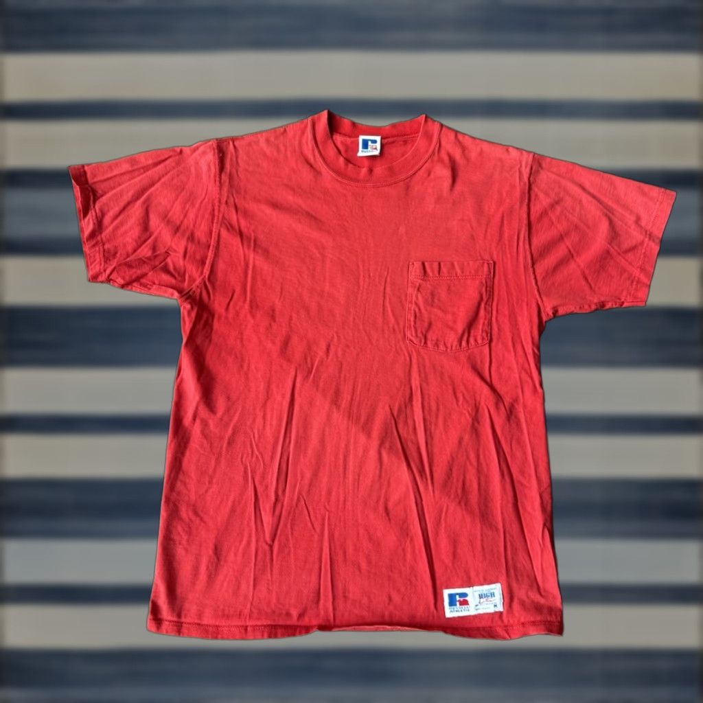 Russell Athletic VINTAGE Russell Athletic Pocket T-Shirt Medium Red USA 90s Mens Shirt Size US M / EU 48-50 / 2 - 1 Thumbnail