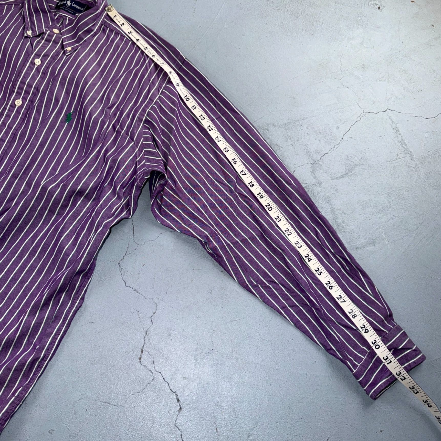 Polo Ralph Lauren VINTAGE Polo Ralph Lauren Shirt Mens Small Purple Poplin Cotton Striped Preppy Button-Up Collared Long Sleeve Regular Size US L / EU 52-54 / 3 - 4 Thumbnail