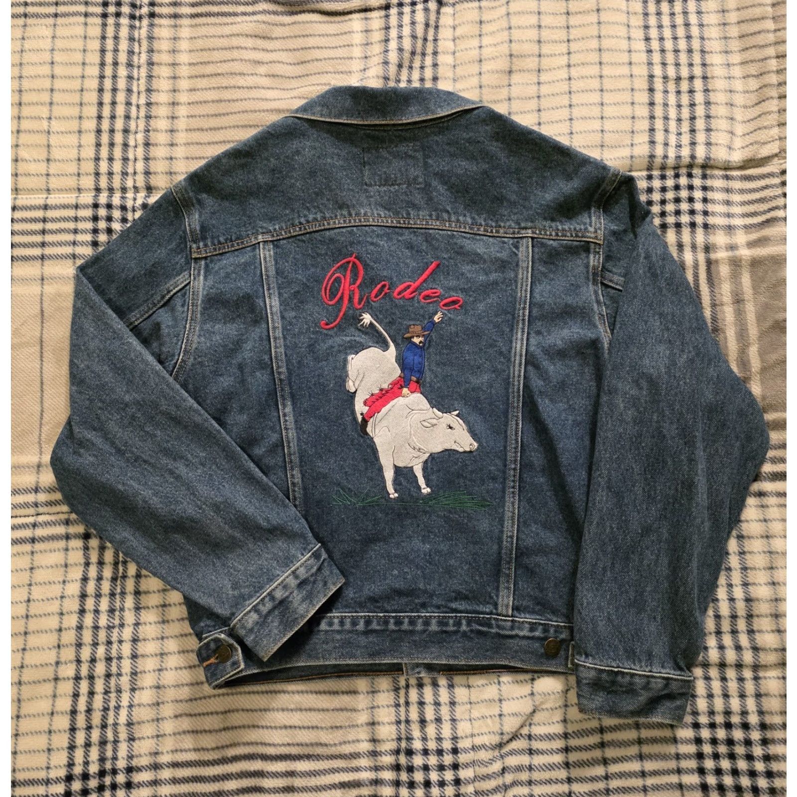 Denime VINTAGE El General Denim Trucker Jacket Embroidered Rodeo Bull Riding Men's M Blue 90s Western Casual Bomber Jacket Mens Size US M / EU 48-50 / 2 - 2 Thumbnail