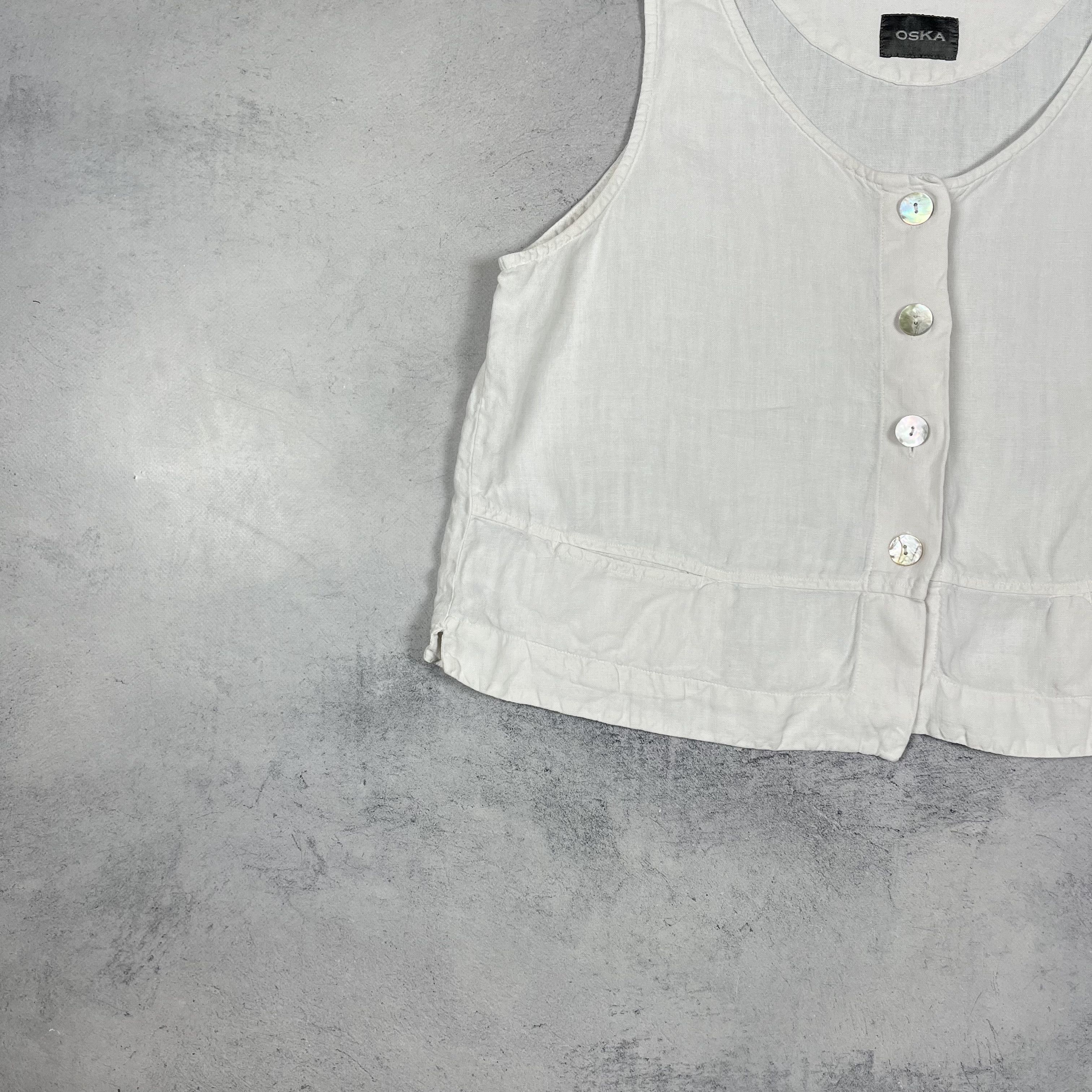 OSKA Ladies OSKA Avant-Garde Linen Sleeveless Cropped Top Gilet Size L / US 10 / IT 46 - 5 Thumbnail