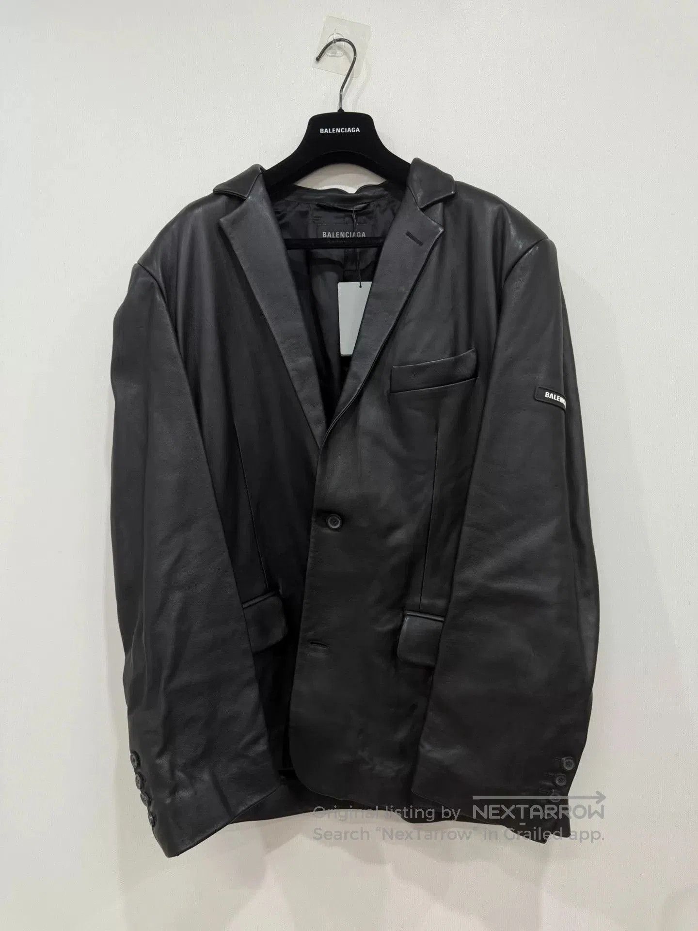 Balenciaga Black Leather Blazer Jacket 38.