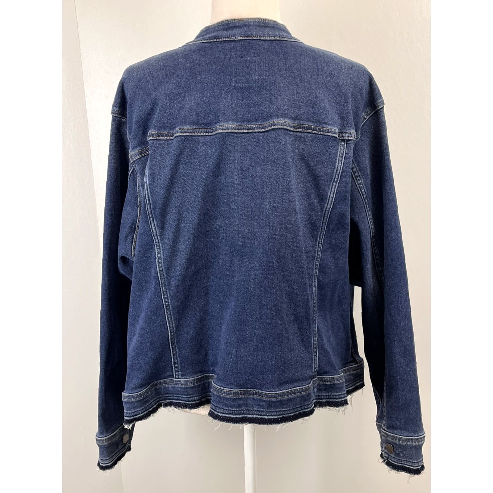 Vintage Lane Bryant Jean Denim Jacket Plus NWT 26 Stretch Band Collar Released Hem Blue Women Jacket Size 26" / US 2 / IT 38 - 3 Thumbnail