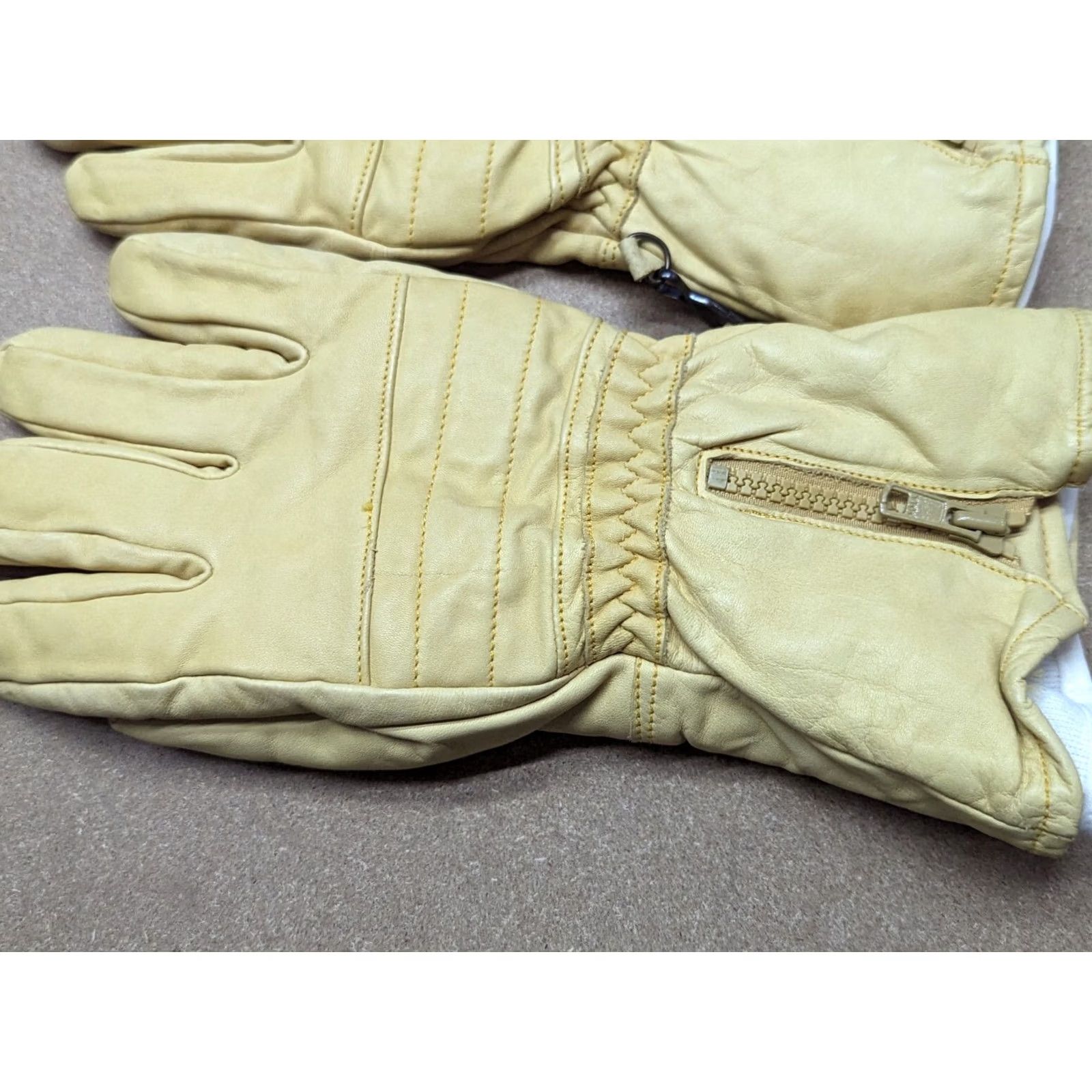 Helly Hansen VINTAGE Helly Hansen Mens Leather Gloves Size 7 + Liners Light Tan / Cream Beige Glove Mens Vintage Leather Size ONE SIZE - 7 Thumbnail