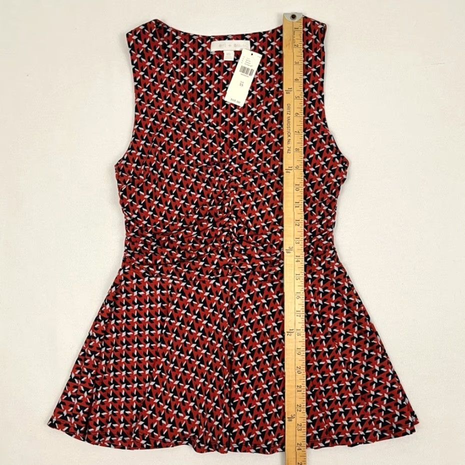 Anthropologie Anthropologie Eri + Ali Blouse Womens XS Blue Red Patterned Peplum NEW Size XS / US 0-2 / IT 36-38 - 4 Thumbnail