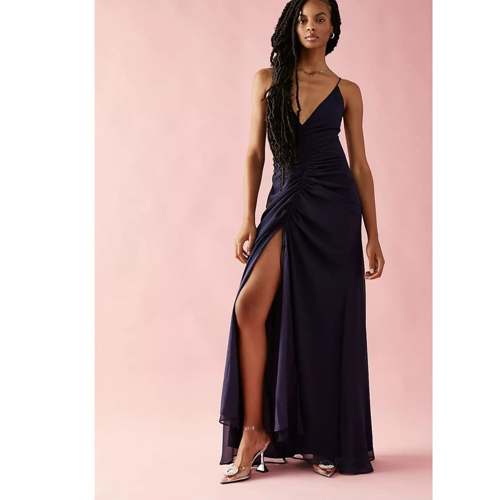 New Free People Simone Maxi Dress $250 SIZE 0 Navy V-neck
