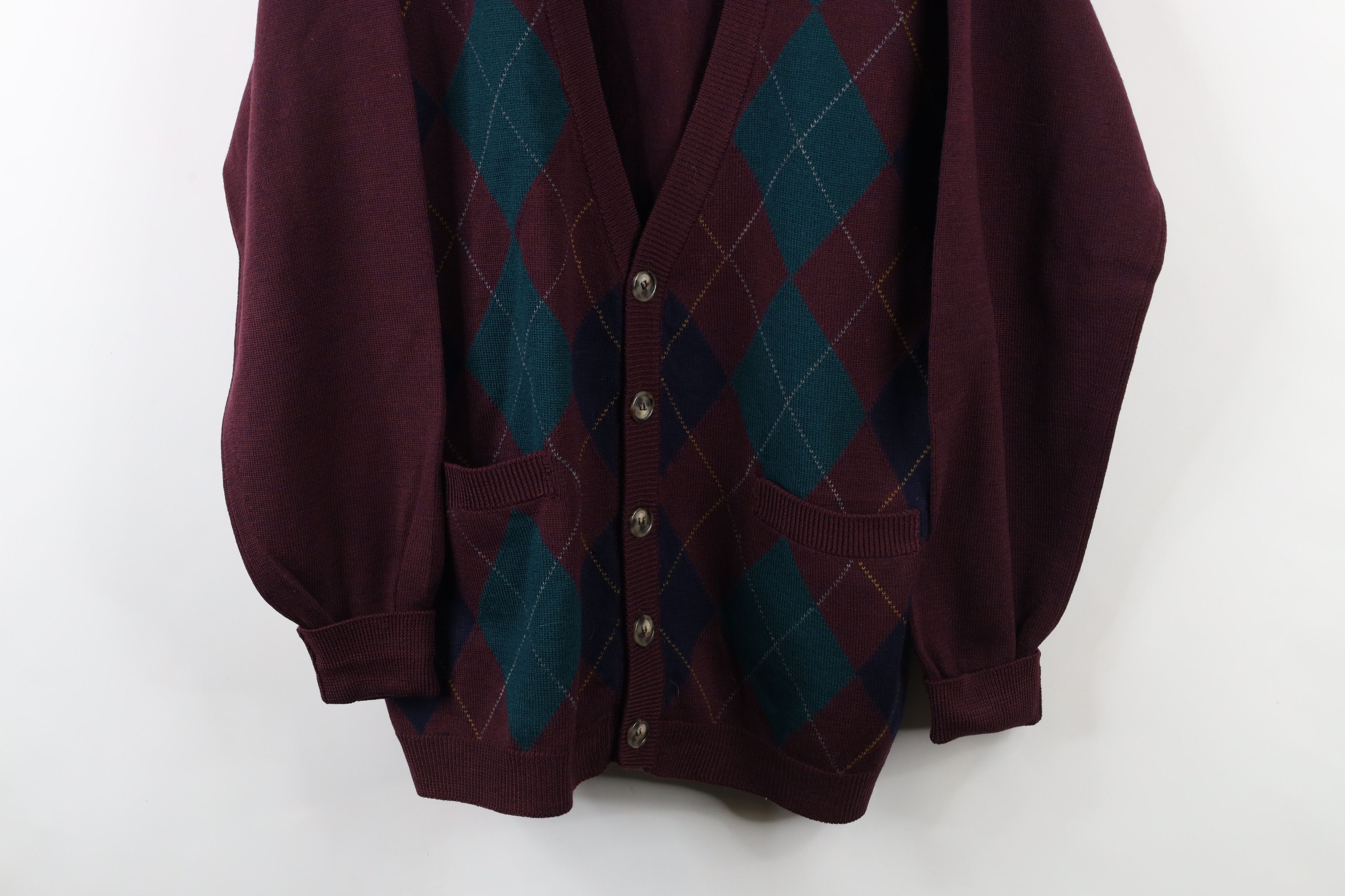 Vintage Vintage 90s Streetwear Wool Argyle Knit Cardigan Sweater Size US XL / EU 56 / 4 - 3 Thumbnail