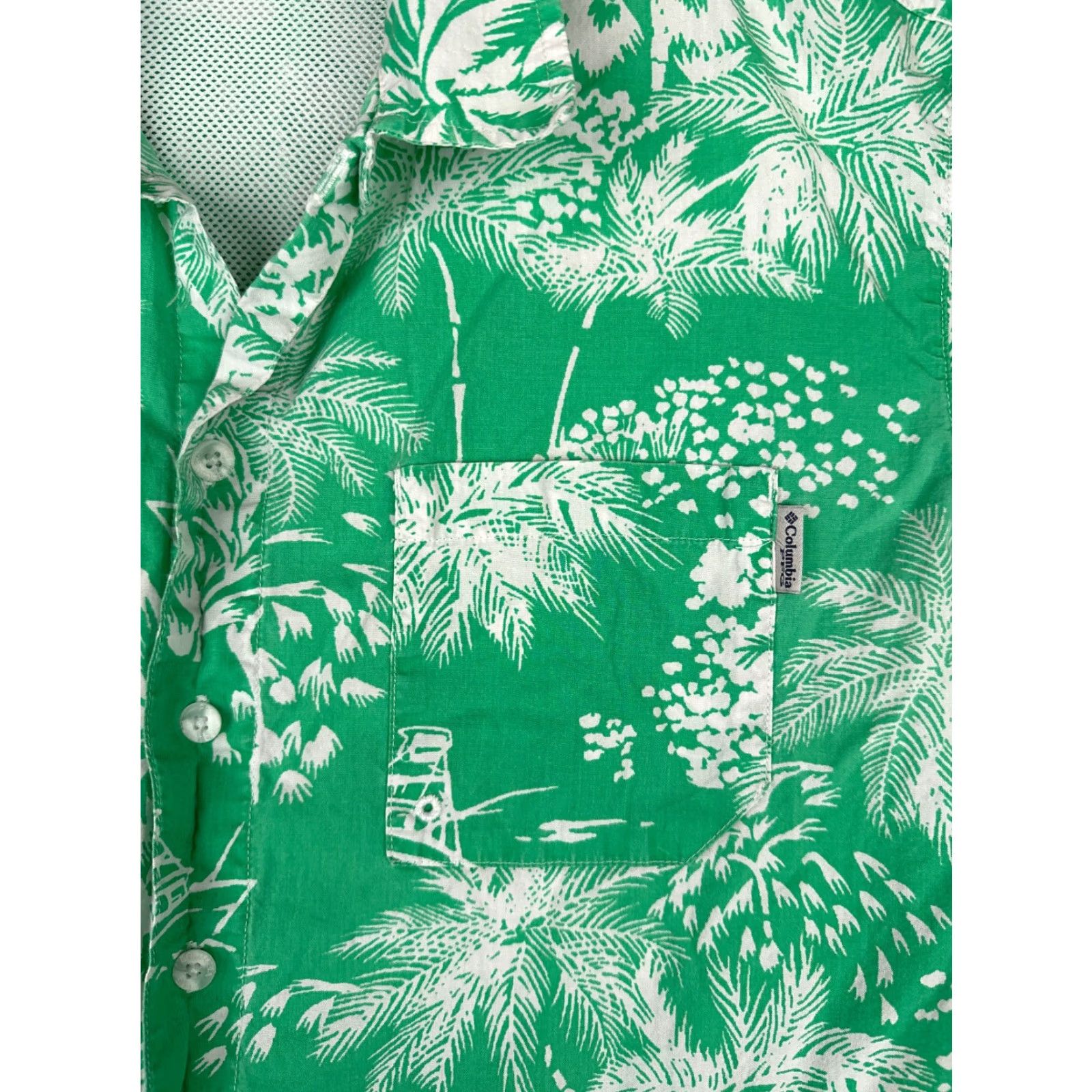 Vintage Columbia Shirt Men Large Green Floral Marlin Button Up PFG Fishing Boating Vent Size US L / EU 52-54 / 3 - 6 Thumbnail