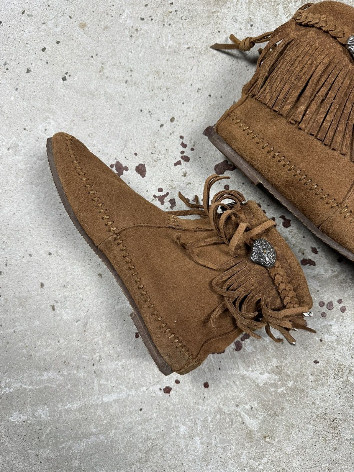 Christian Audigier × Ed Hardy × Vintage Vintage Y2K Ed Hardy Brown Suede Skull Fringe Moccasins Size US 6 / IT 36 - 8 Thumbnail