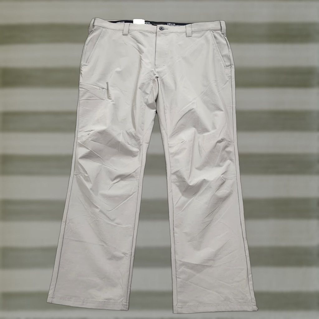 Orvis Pants Mens 42x30 Gray Chino Lightweight Quick Dry Travel Hiking Casual Regular Carded Dry nylon Spandex Straight Front Pocketed