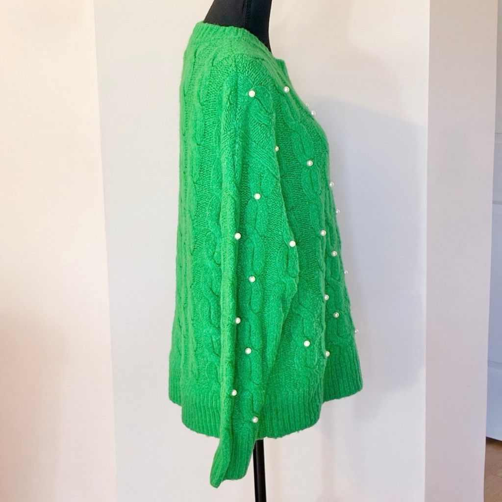 Other Skies are Blue Green Cable Knit Pearl Embellished Sweater XS Size XS / US 0-2 / IT 36-38 - 15 Thumbnail