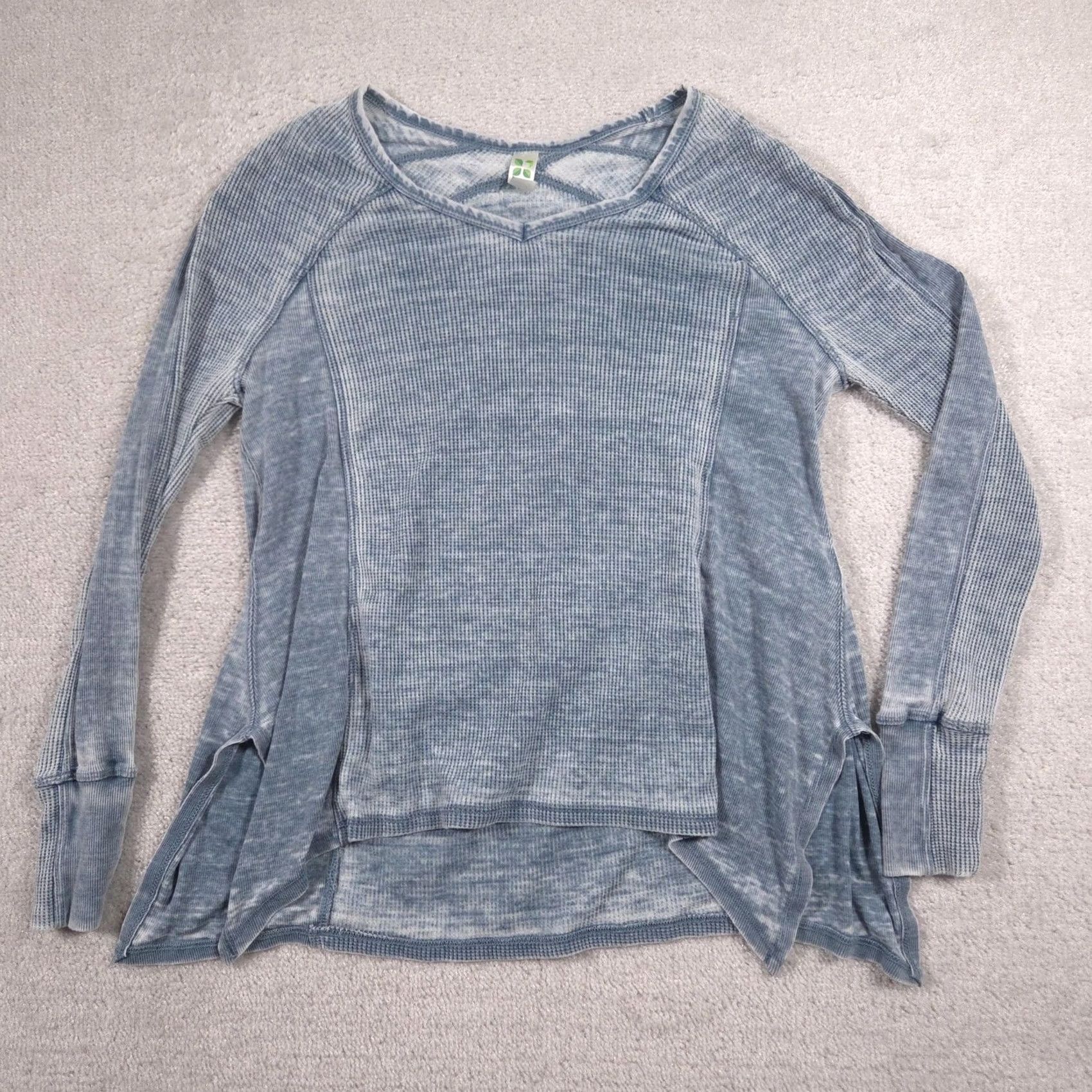 tentree Green Tea Shirt Womens Small Blue Thermal Waffle V Neck Long Sleeve Tunic Top Size S / US 4 / IT 40 - 2 Thumbnail