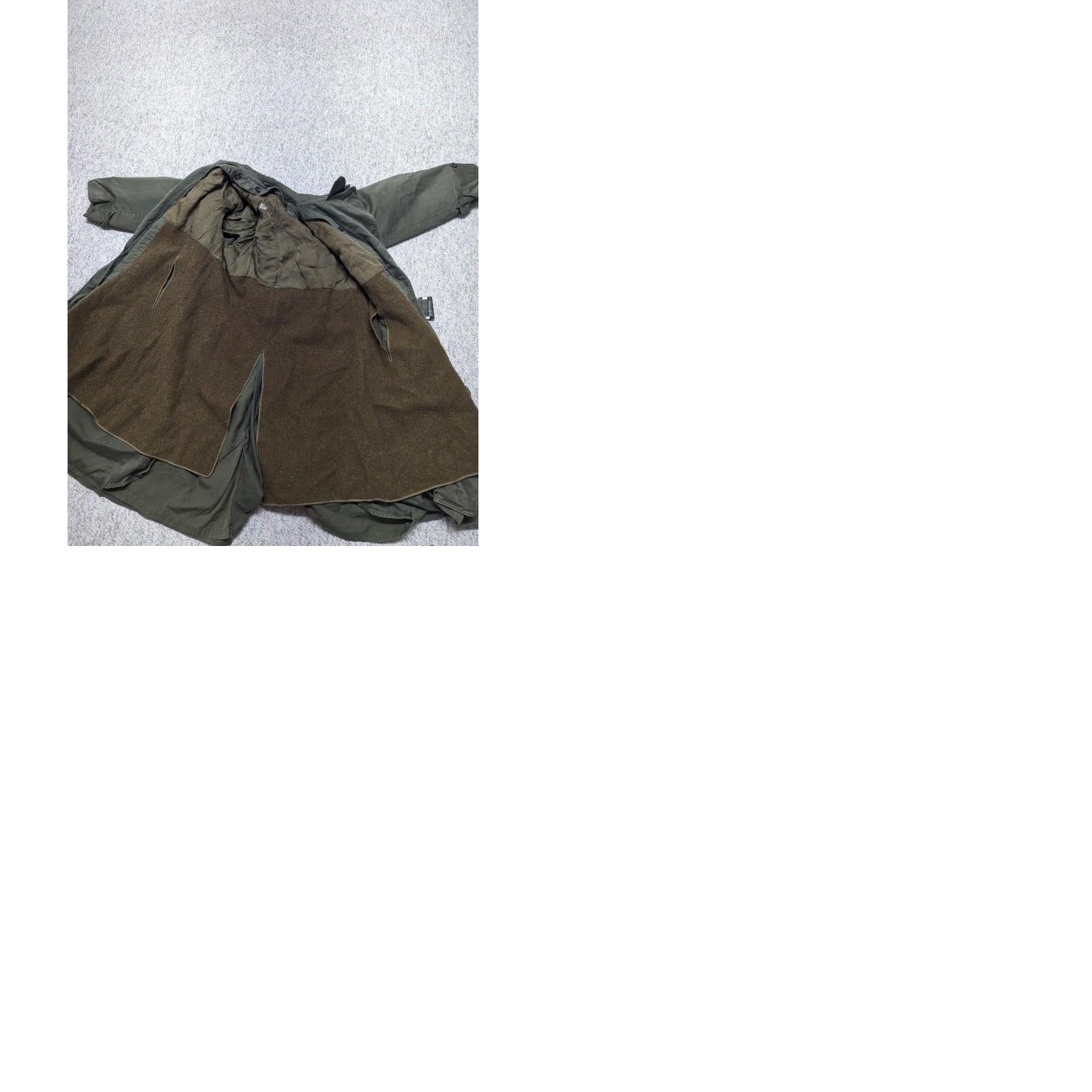 Vintage VINTAGE US ARMY trenchcoat Overcoat Shirt Mens M Green belted wool/ cotton long jacket cape with pant legs hidden Zip closure Button chest 40 Size US 31 - 12 Thumbnail