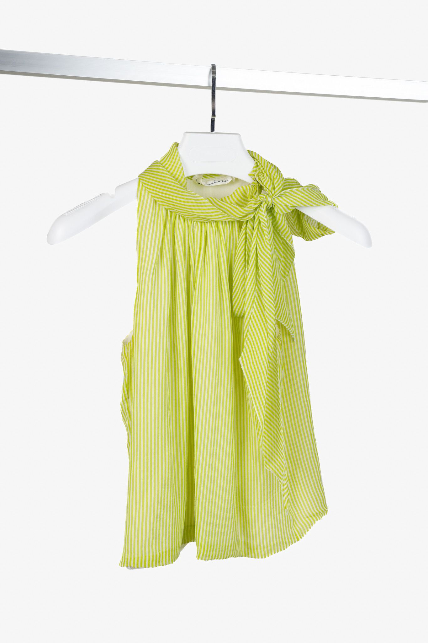 Oscar De La Renta Green Striped Silk Tie Blouse