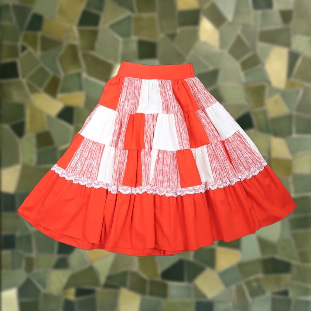 Vintage VINTAGE 70s Red White Check Print Full Midi Square Dance Skirt S Women Size 28" / US 6 / IT 42 - 1 Thumbnail