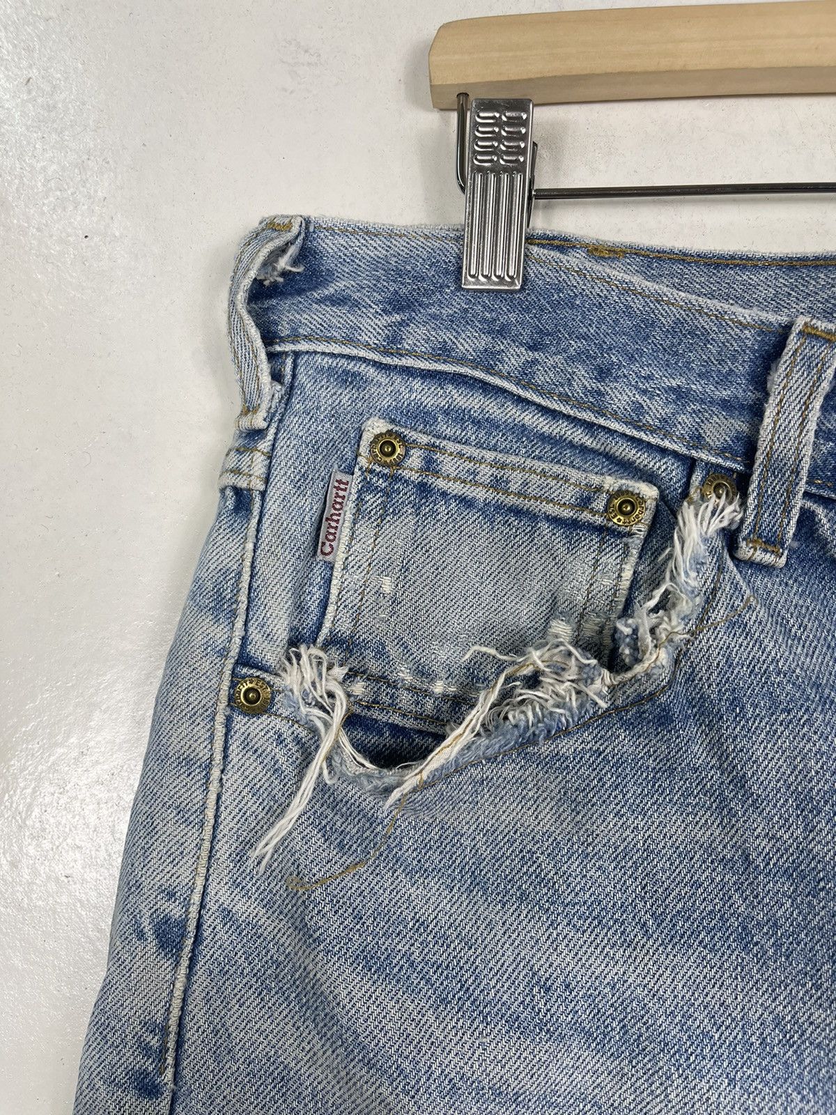 Carhartt Vintage 90s Carhatt Light Blue Ripped Denim Jeans Size US 37 - 7 Thumbnail