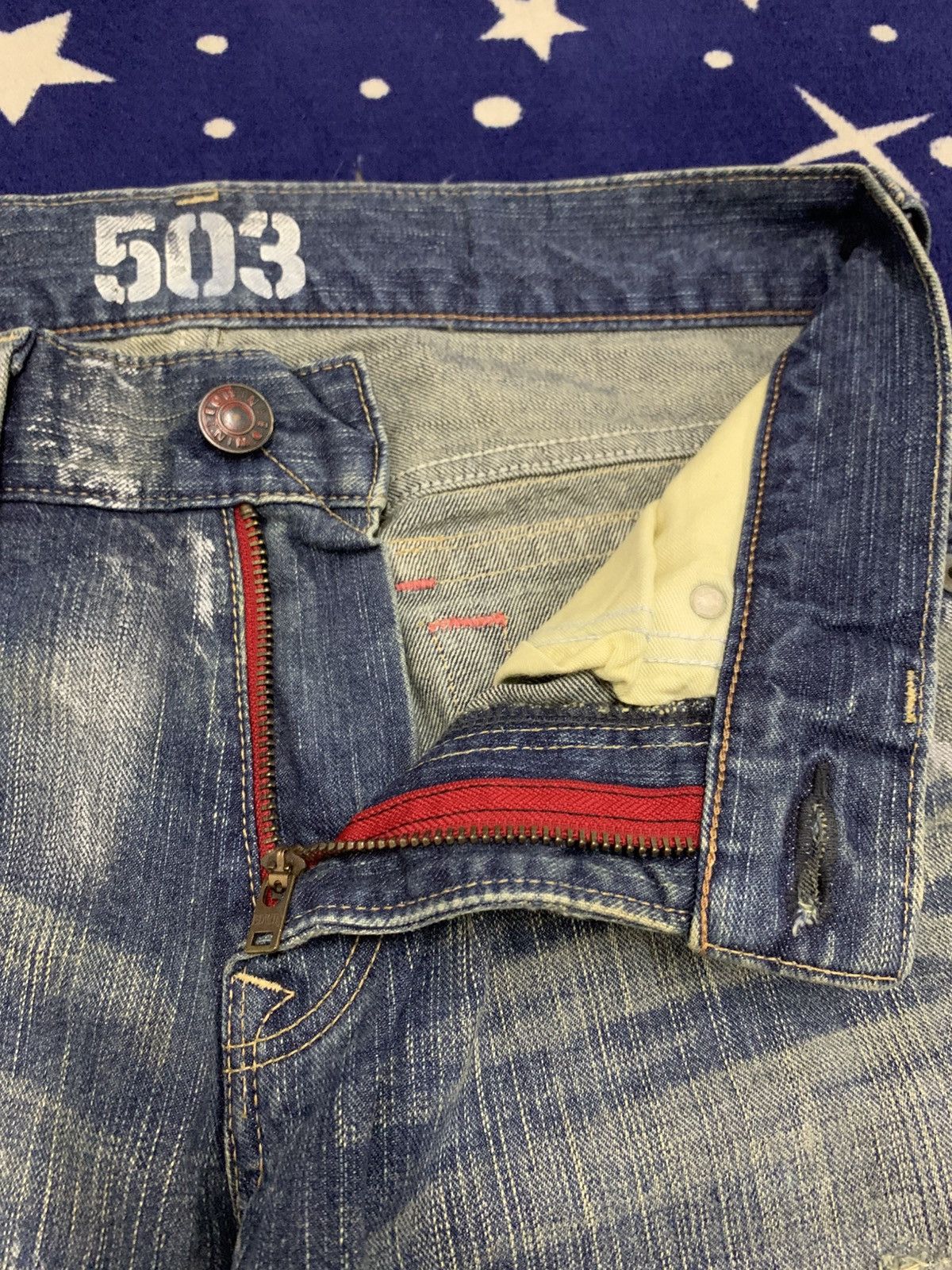 Edwin Vtg EDWIN Blue Trip 503 Distressed Painted Jeans Size US 32 / EU 48 - 13 Thumbnail