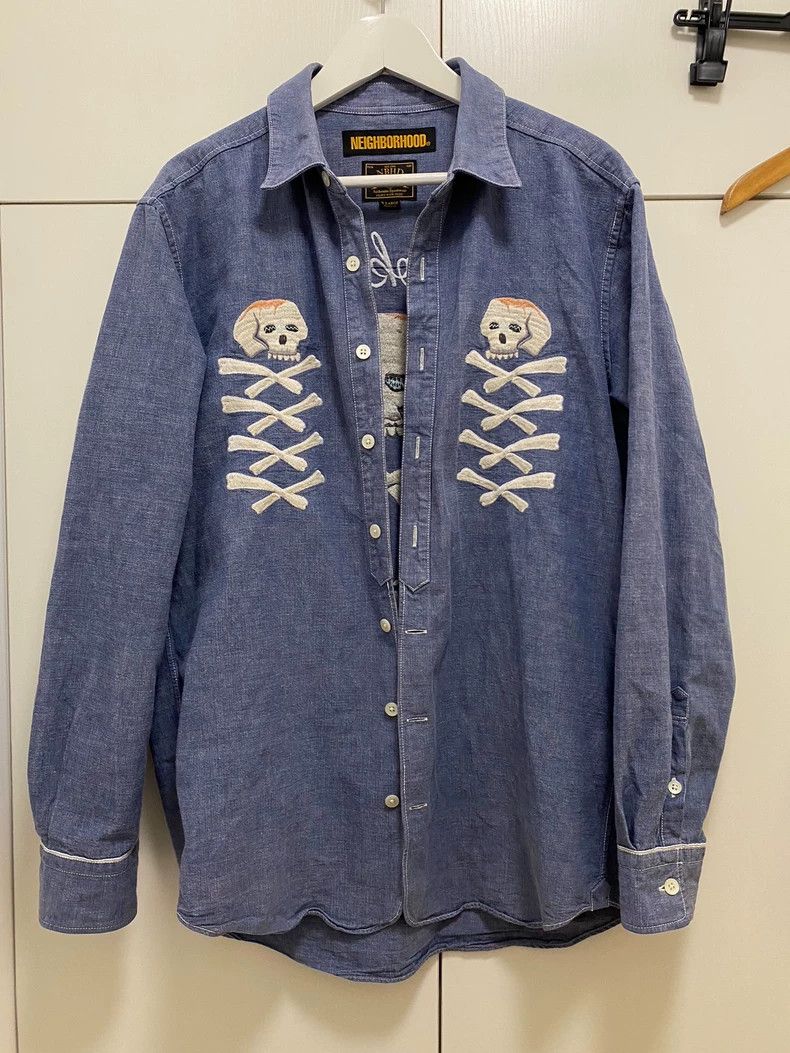 Neighborhood NEIGHBORHOOD Chambray Skull Embroidered LS Shirt Size US XL / EU 56 / 4 - 1 Thumbnail