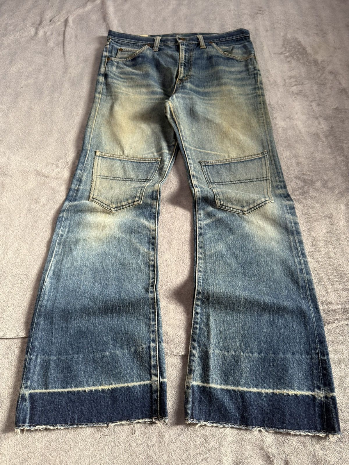 Big John × Vintage 70s Big John Talon Zipper Aging Distressed Mud Flared Jeans Size US 32 / EU 48 - 1 Thumbnail