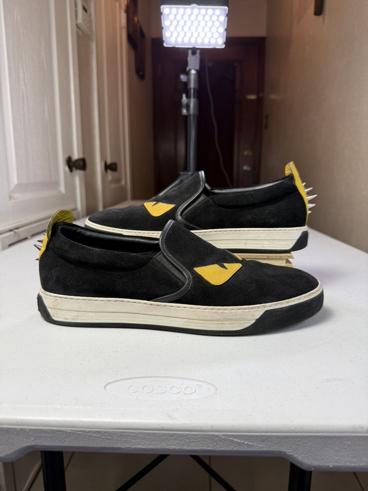 Fendi Monster Eyes Slip On Black Sneakers Sz 9.5 Fendi Monster 3D Eyes Slip-On Sneakers in Navy Blue Suede  main image 4