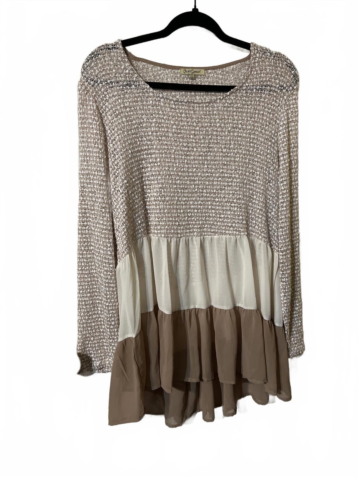 Other Oh Gussie! Long Sleeve Knit Chiffon Tiered Top L boho Size L / US 10 / IT 46 - 2 Thumbnail