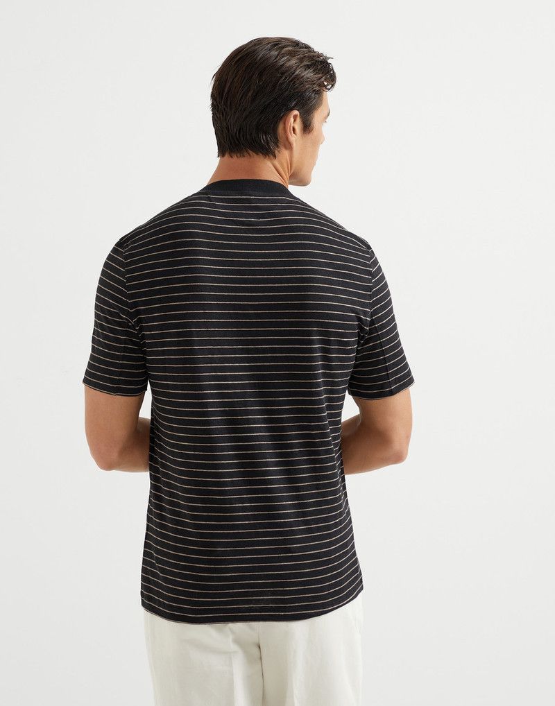 Brunello Cucinelli o1la1rc1a0426 Striped Linen Stretch Boat Neck T-Shirt Size US L / EU 52-54 / 3 - 2 Thumbnail