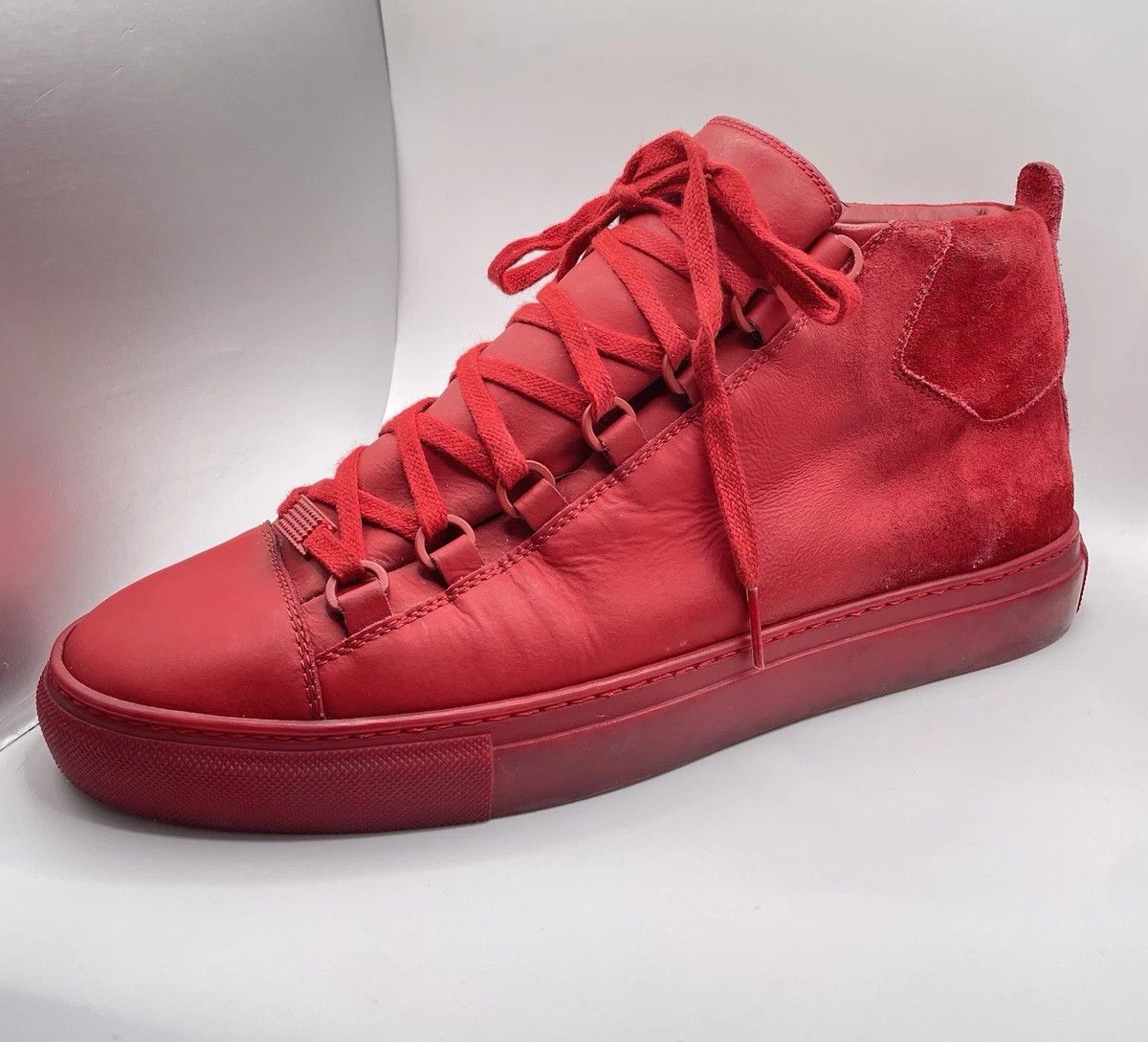 Balenciaga Arena Red 10 Suede Leather High Tops Shoes, Men's