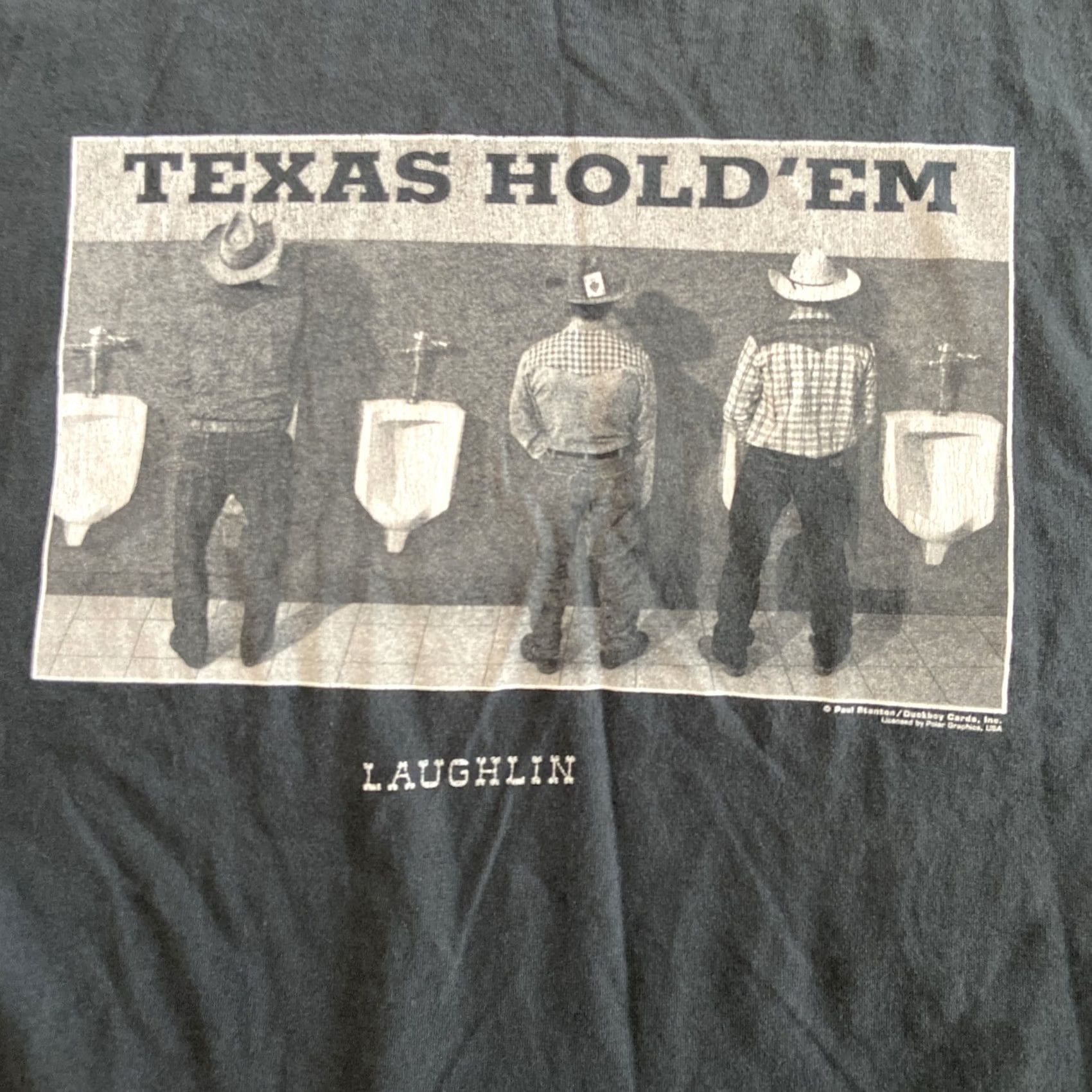 Gildan VINTAGE Laughlin Texas Hold Em' Funny Bathroom T Shirt Faded Black 2XL Mens Size US XXL / EU 58 / 5 - 2 Thumbnail