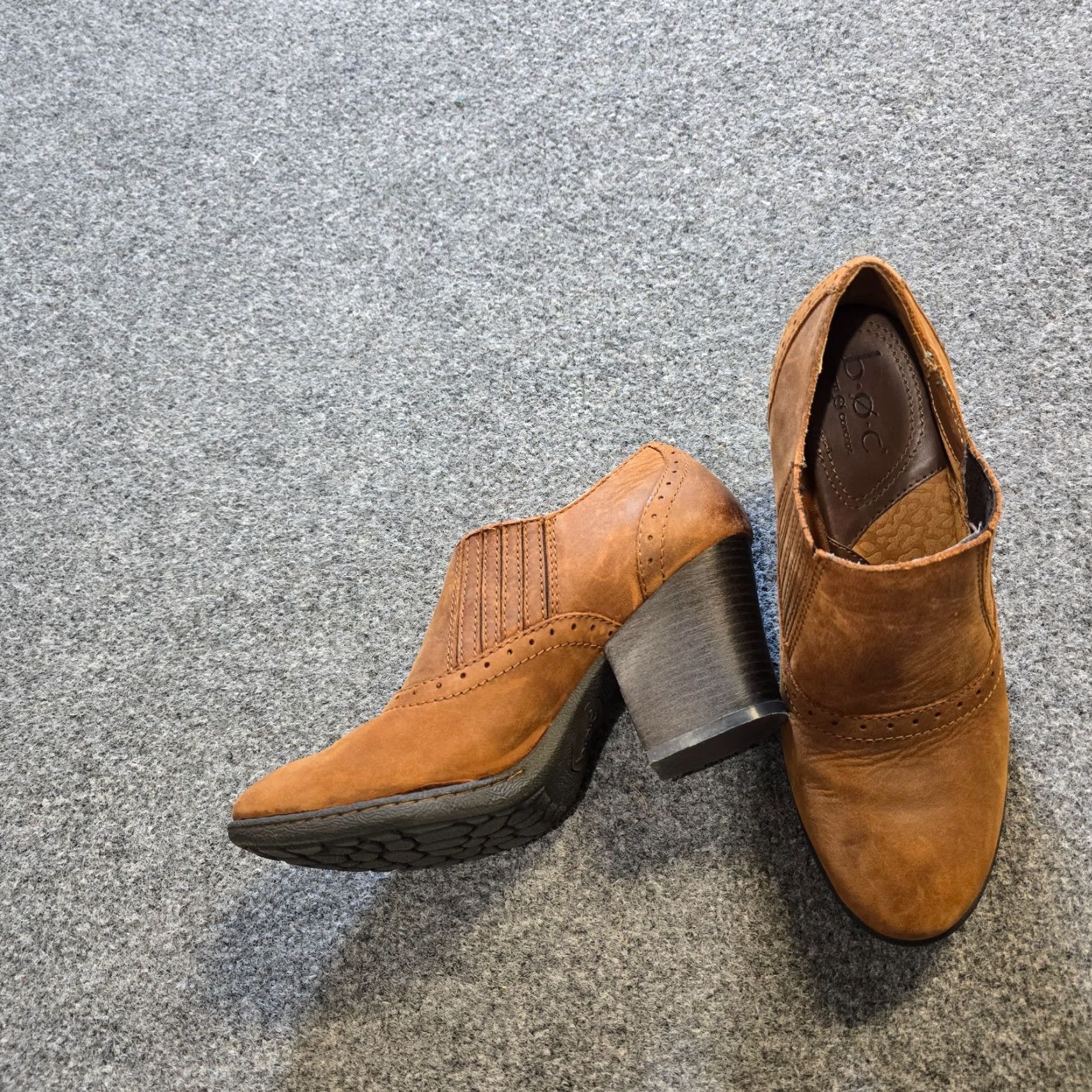 Vintage BOC Boots Women Size 8 Brown Leather Booties Short Ankle Heels Casual Bootie M Leather Rubber Size 30" / US 8 / IT 44 - 3 Thumbnail