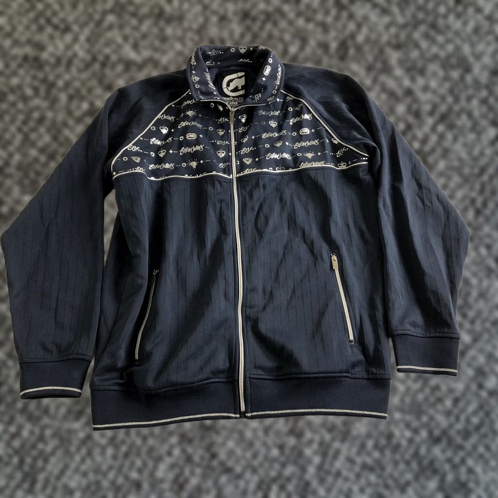 Ecko Unltd. Ecko Unltd. Cotton Blend Blue Sliver Full Zip Long Sleeve Club Jacket Y2K, Men, L, Blue, Full Zip, Sweater, Regular Fit, Pin Stripe, Metal Theme Size US L / EU 52-54 / 3 - 1 Thumbnail