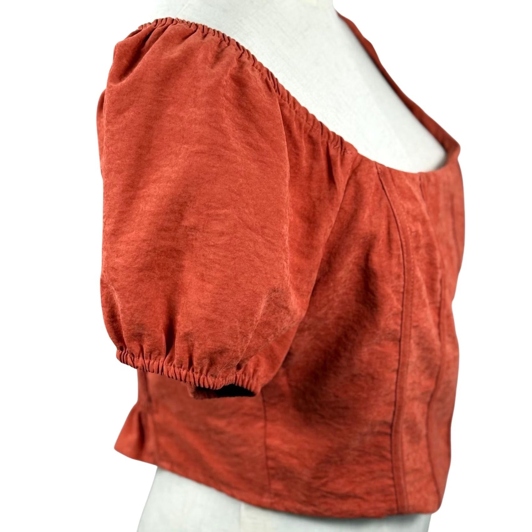 Vintage Kiri ous L Corset Crop Top Puff Sleeve Smocked Back Milkmaid Prairie Renaissance Orange XS? Size L / US 10 / IT 46 - 4 Thumbnail