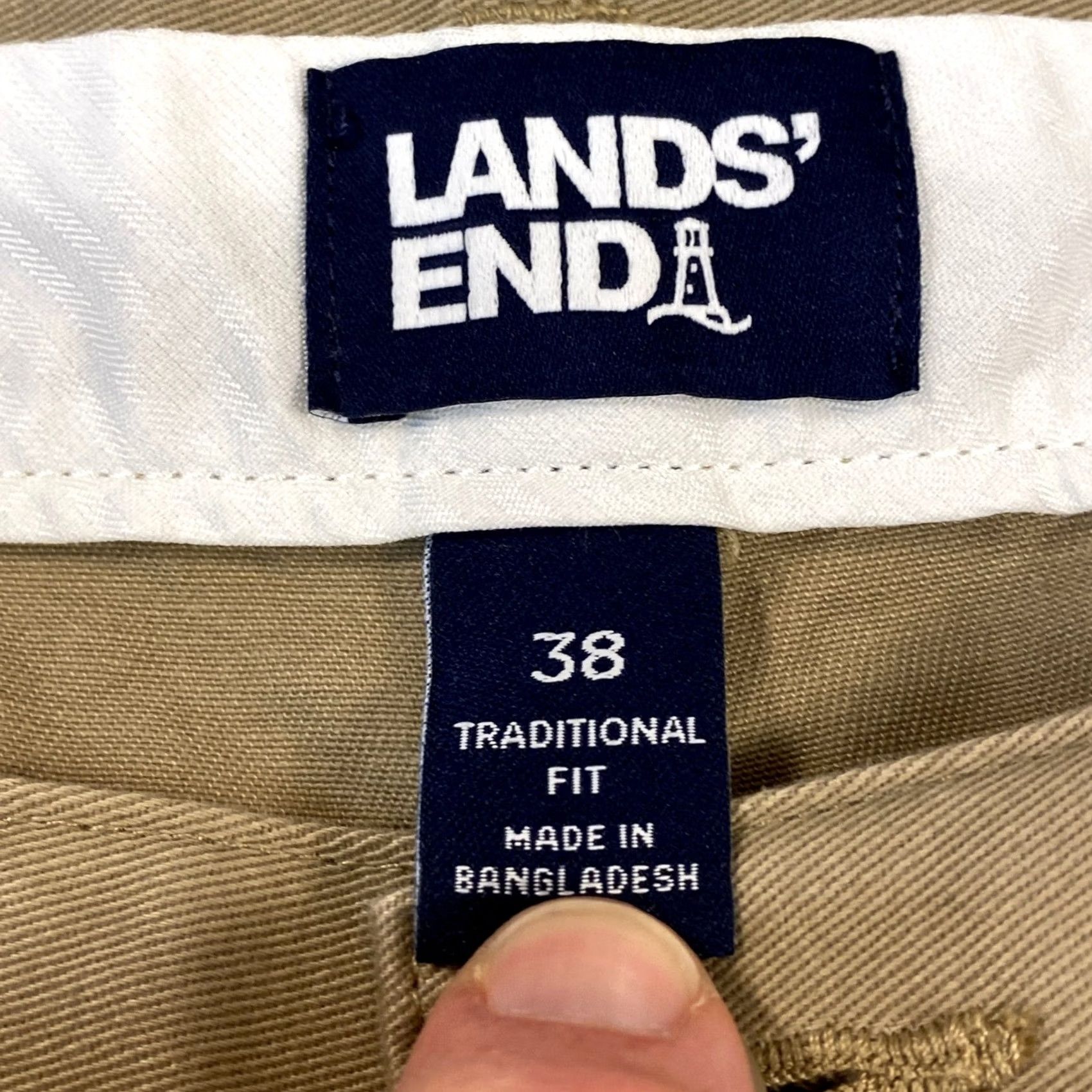 Lands' End Lands' End Mens Chino Pants Pleated Traditional Fit Beige Khaki 38x30 Slim Size US 38 / EU 54 - 3 Thumbnail