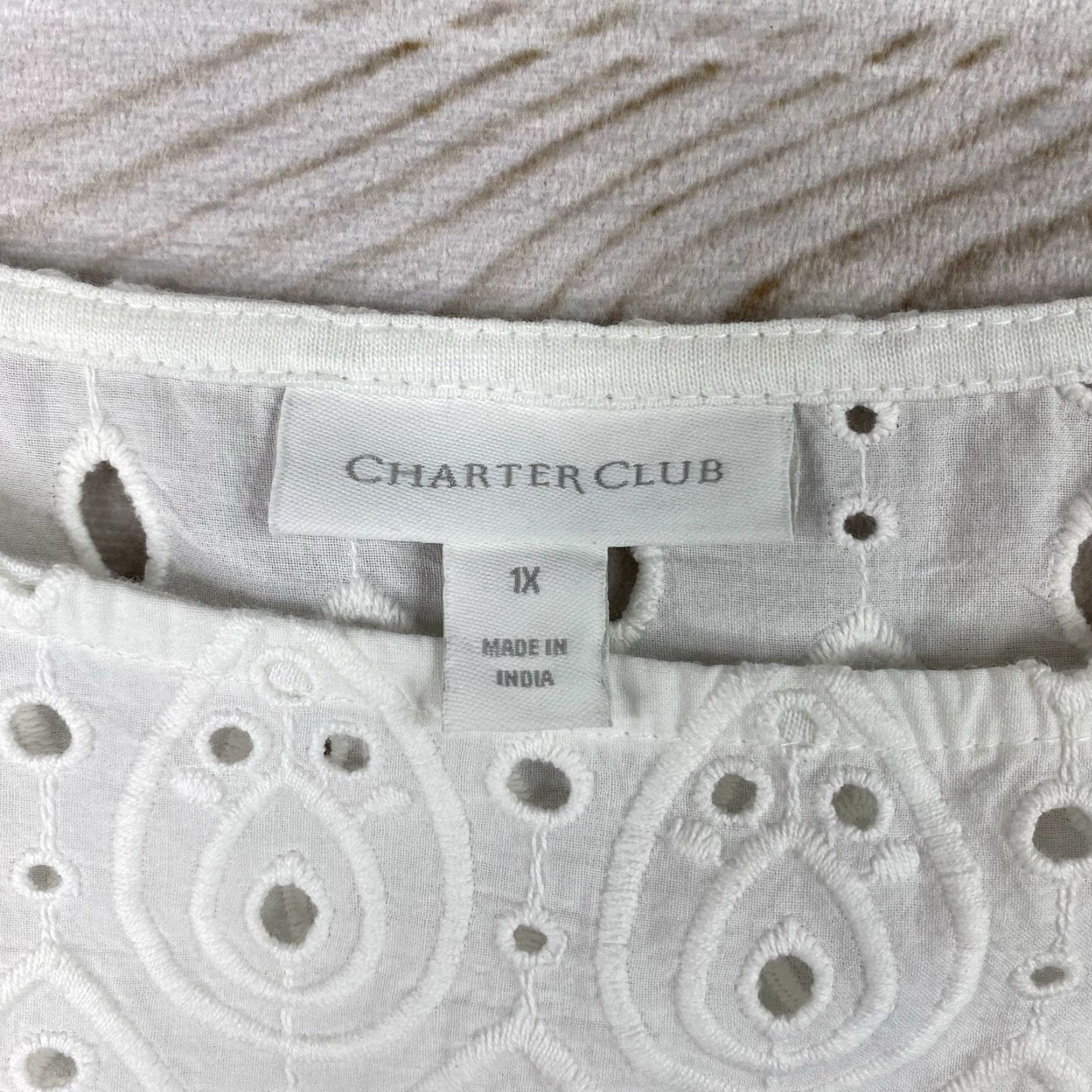 Charter Club Charter Club Shirt Womens 1X Blue Stripe Eyelet Knit Beach Casual Practical Style Mens? Size XL / US 12-14 / IT 48-50 - 3 Thumbnail