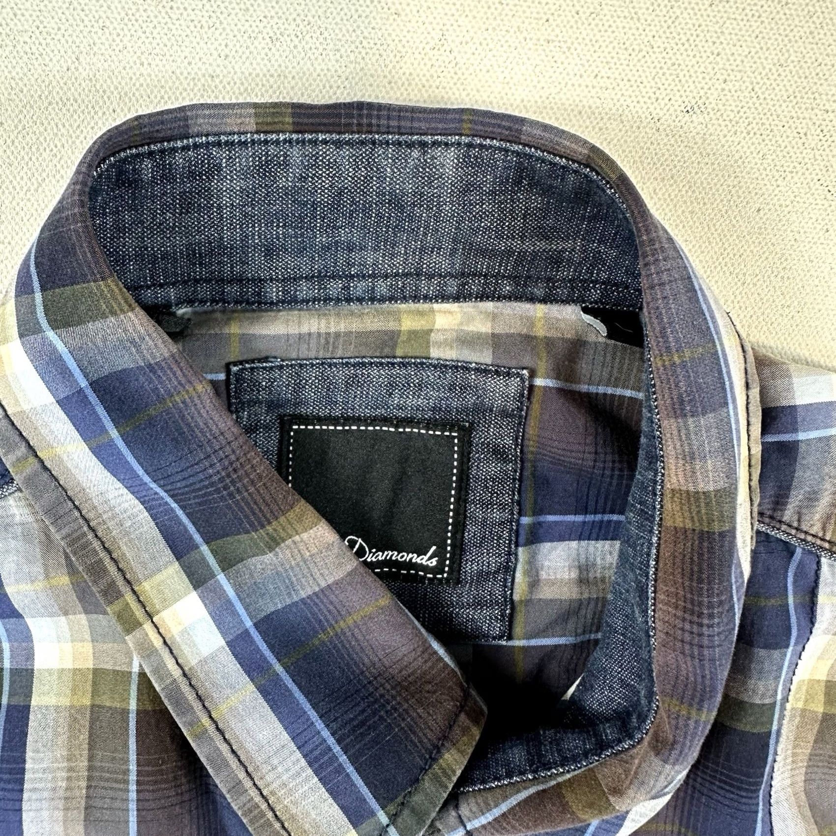 Vintage 7 Diamonds Shirt Button-Up Long Sleeve Mens Large Plaid Blue Cotton Regular Breathable Comfortable Size US L / EU 52-54 / 3 - 7 Thumbnail