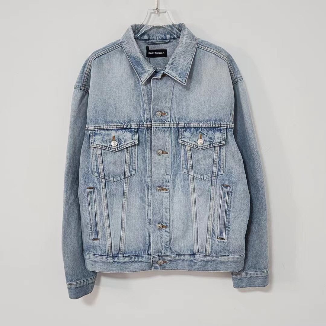 image of Balenciaga Oversized Rear Logo Denim Jacket, Men's (Size Small)