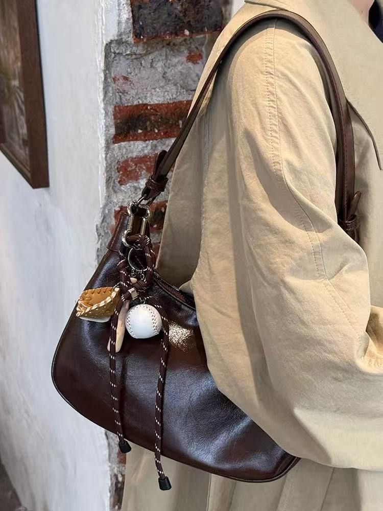 Vintage Leopard Print Crossbody Shoulder Croissant Bag in Brown, Women's