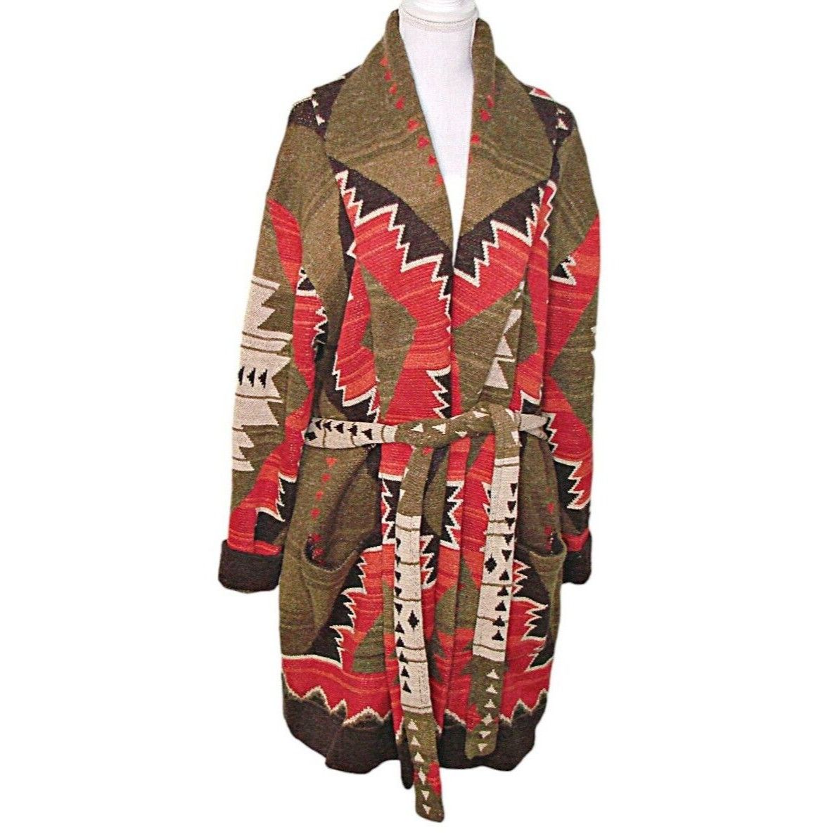 image of Lauren Ralph Laurent Heavy Cardigan Sweater Coat Brown Red So in Red/Browns, Women's (Size 2XL)